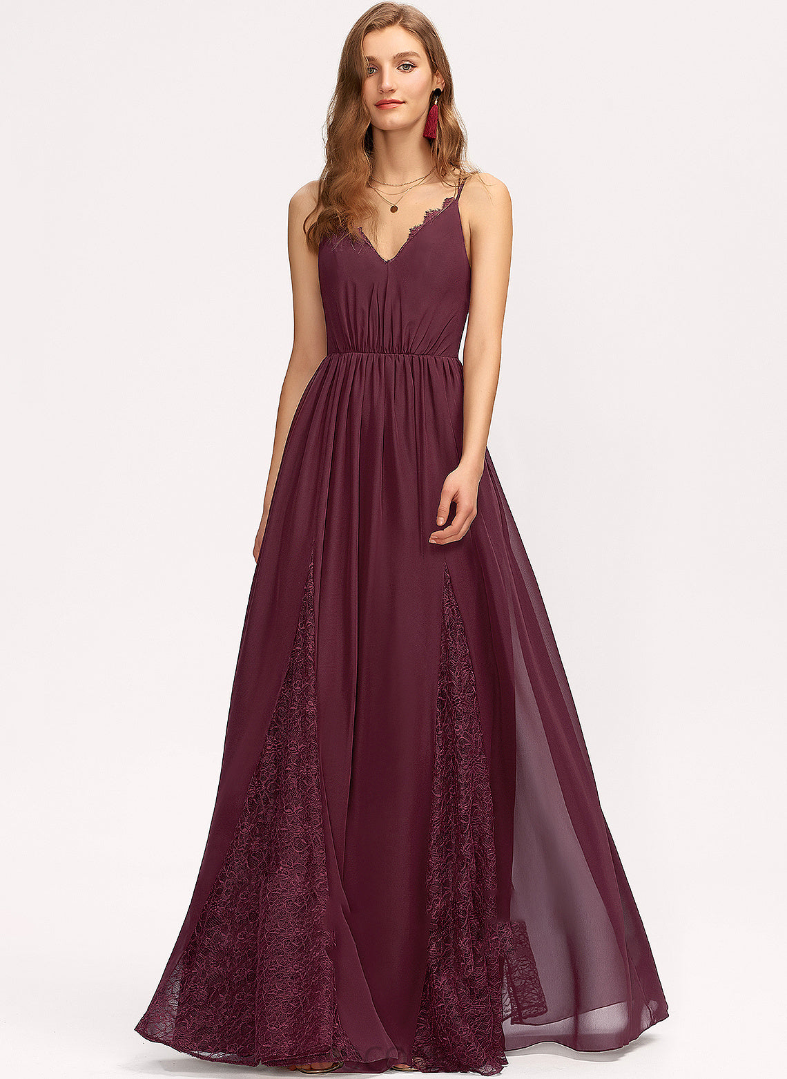 Straps Floor-Length Lace V-neck Length Fabric A-Line Silhouette Neckline Melissa A-Line/Princess Scoop Bridesmaid Dresses