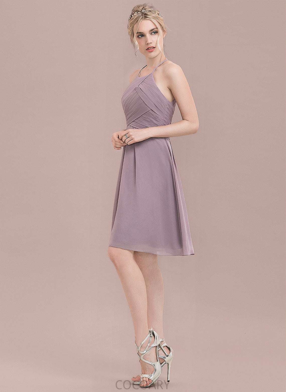 Ruffle ScoopNeck Silhouette A-Line Neckline Embellishment Fabric Knee-Length Length Jane Natural Waist Sleeveless Bridesmaid Dresses