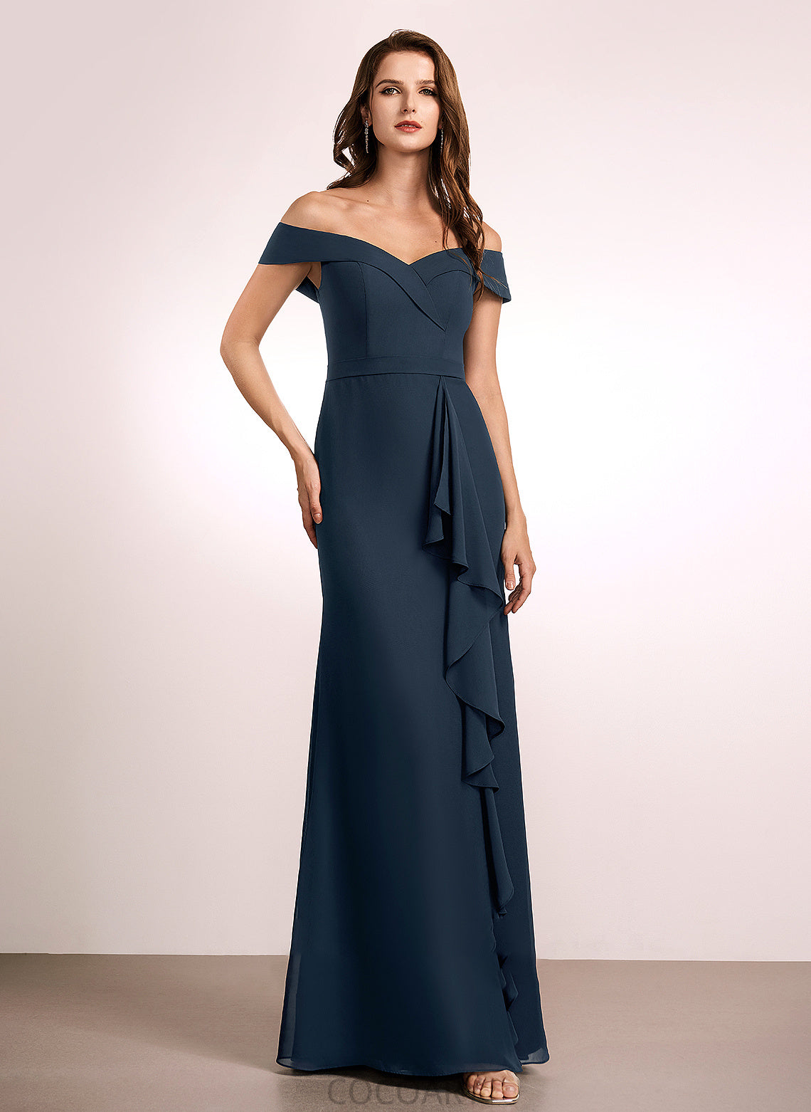 A-Line Fabric Embellishment Off-the-Shoulder Floor-Length Silhouette Length Ruffle Neckline Armani Floor Length V-Neck Bridesmaid Dresses