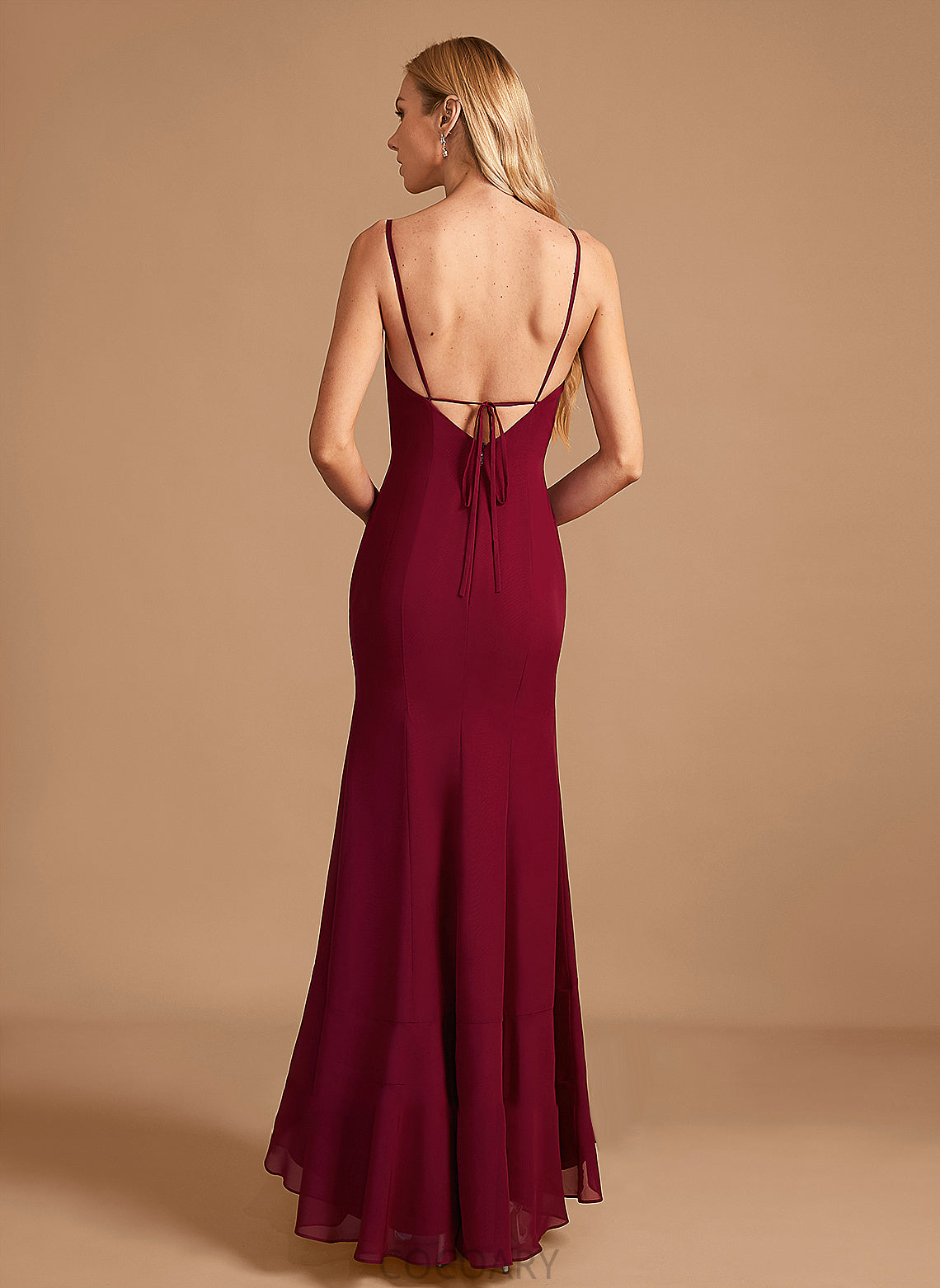 Neckline Trumpet/Mermaid SquareNeckline Silhouette Length Embellishment Ruffle Floor-Length SplitFront Fabric Jaylen Spaghetti Staps Bridesmaid Dresses