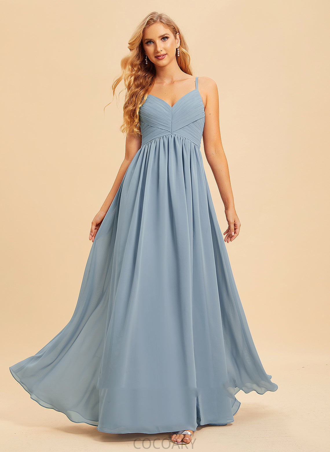 Neckline V-neck A-Line Floor-Length Length SplitFront Silhouette Embellishment Fabric Cara A-Line/Princess Floor Length Bridesmaid Dresses