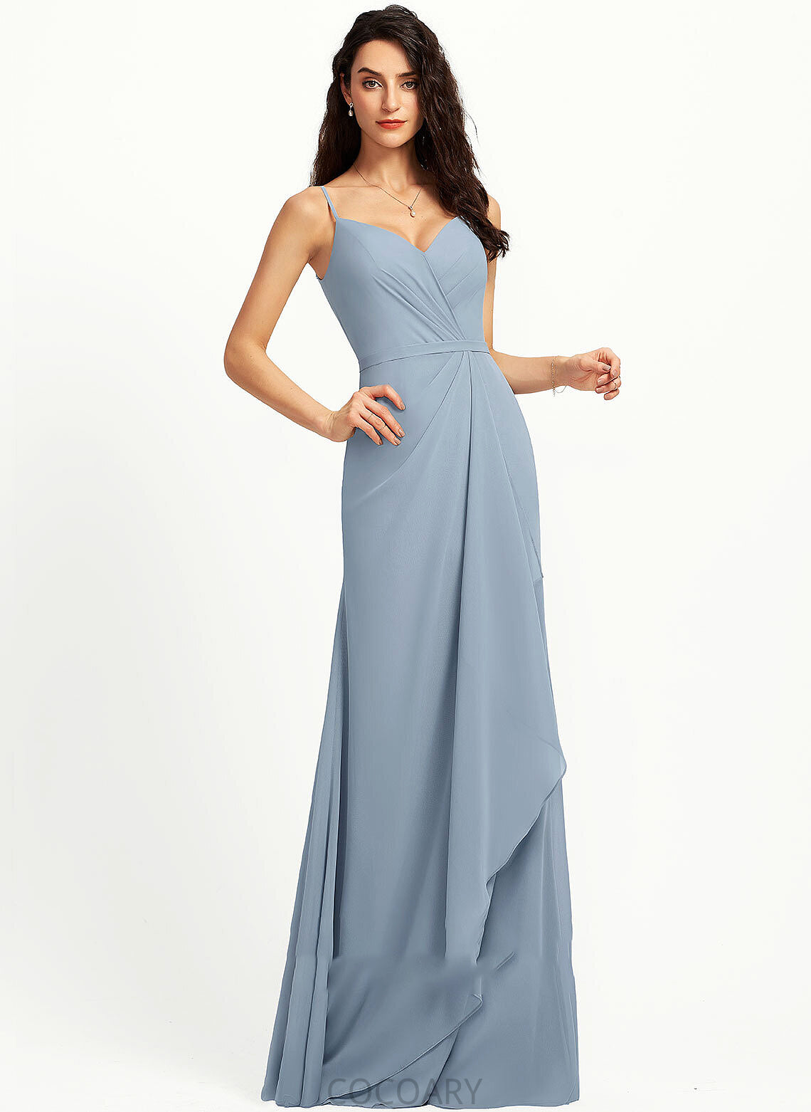 Silhouette Sheath/Column Fabric Neckline Length V-neck Floor-Length Straps Kadence Halter Sleeveless Natural Waist Bridesmaid Dresses