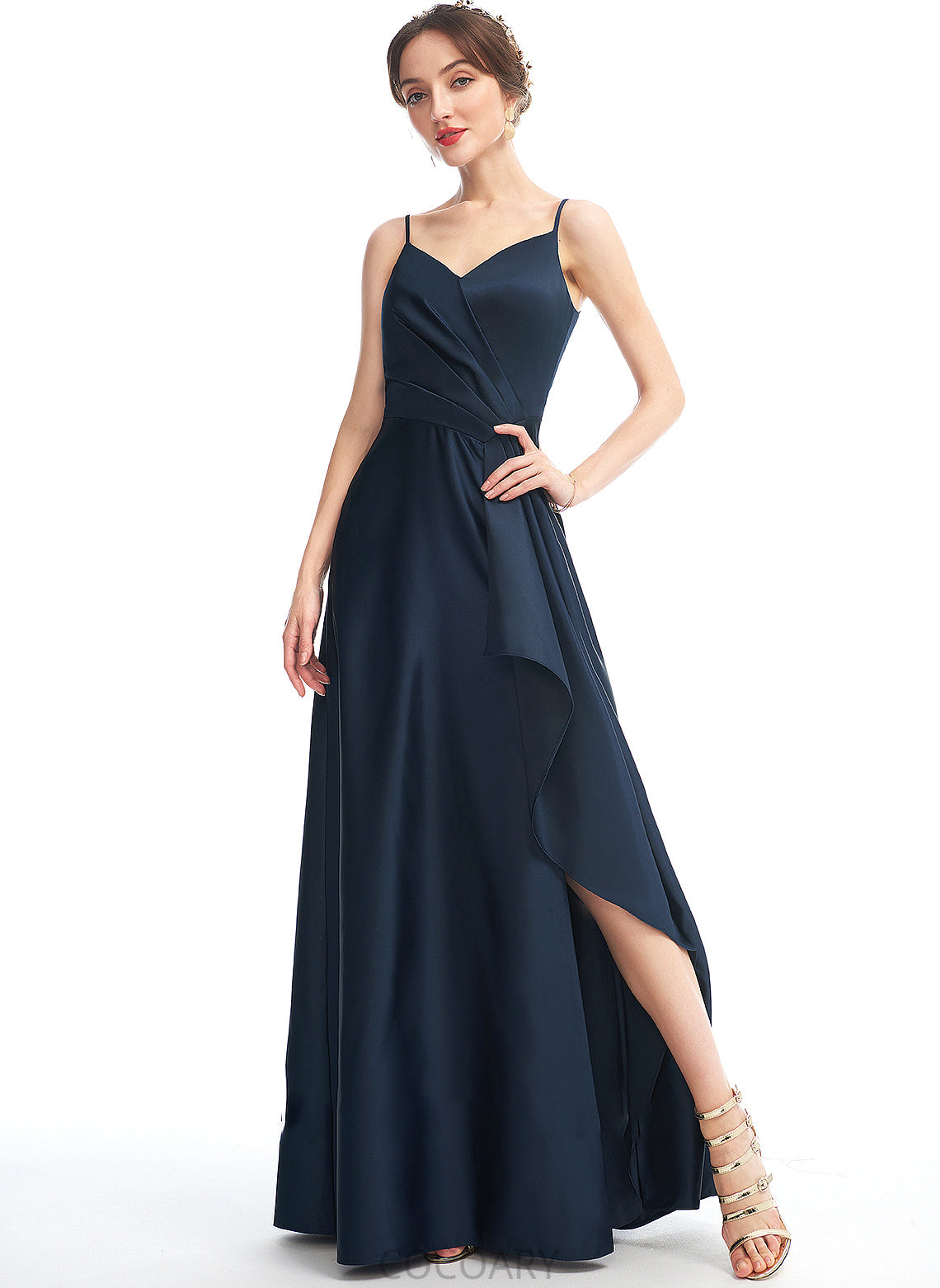 Length Silhouette V-neck Fabric SplitFront Neckline Pockets Embellishment A-Line Floor-Length Katelyn Natural Waist Bridesmaid Dresses