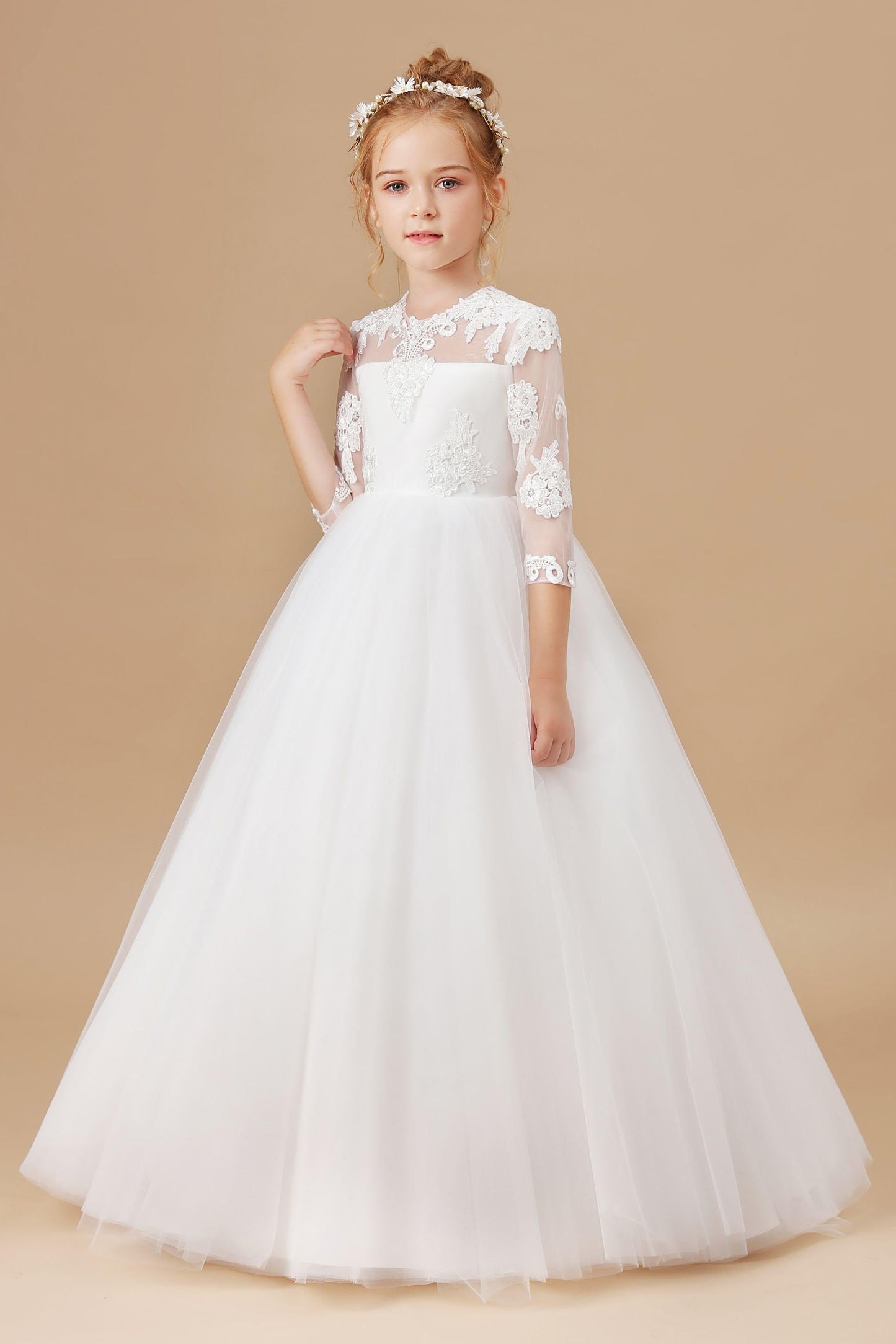 Princess Lace Tulle Satin Flower Girl Dresses