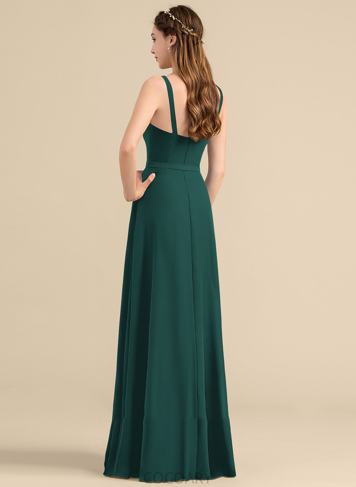 V-neck Neckline Ruffle SplitFront A-Line Embellishment Length Fabric Bow(s) Floor-Length Silhouette Gia Bridesmaid Dresses