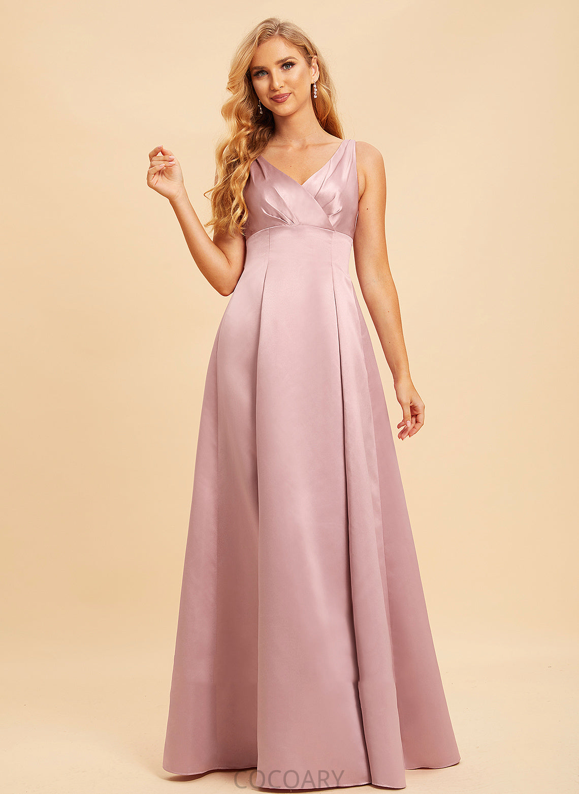 Satin Length Neckline Fabric Floor-Length Silhouette A-Line Straps V-neck Scarlett A-Line/Princess V-Neck Bridesmaid Dresses