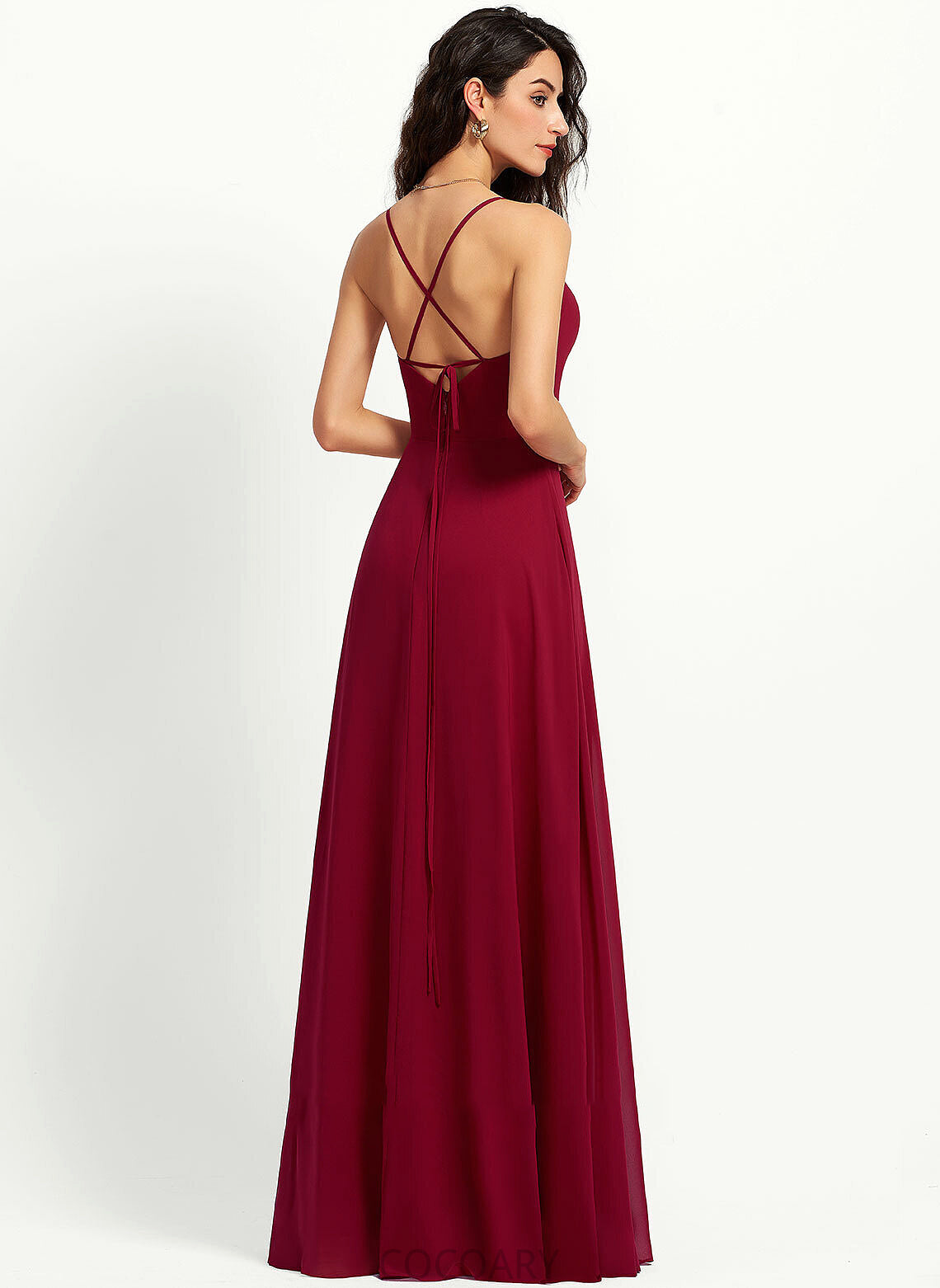 V-neck Fabric Floor-Length Embellishment Neckline Silhouette Length Ruffle A-Line Shania Floor Length Spaghetti Staps Bridesmaid Dresses