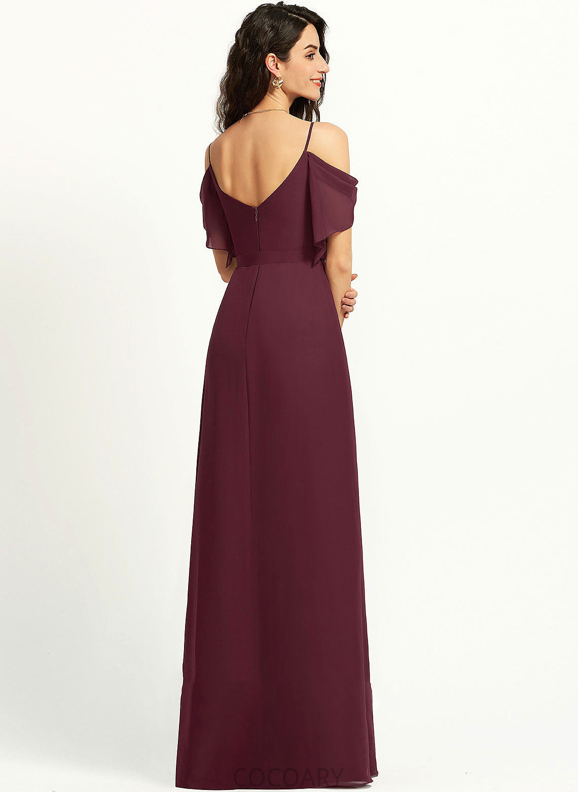 Silhouette Fabric Ruffle A-Line Length Neckline Embellishment SplitFront Floor-Length V-neck Alivia V-Neck Bridesmaid Dresses