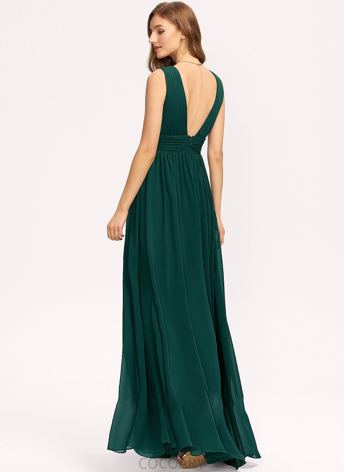 SplitFront Floor-Length Embellishment Silhouette Length V-neck A-Line Neckline Fabric Macie Floor Length Sheath/Column Bridesmaid Dresses