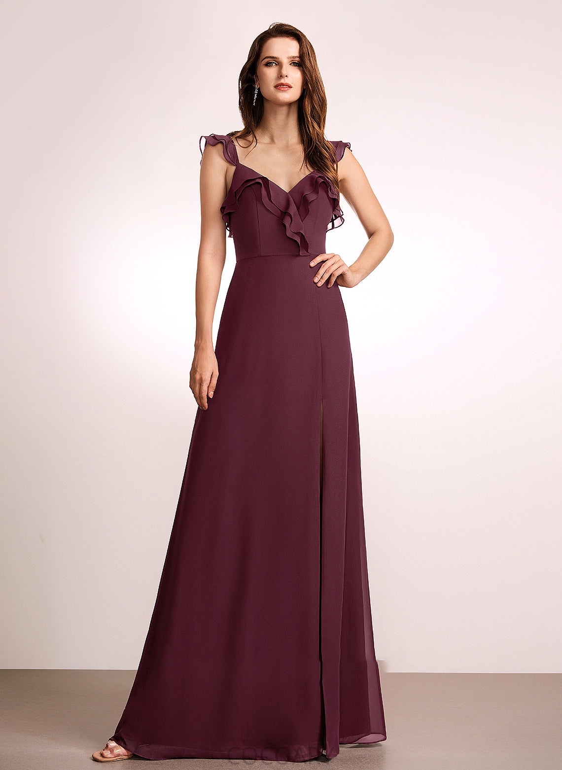 Fabric Embellishment V-neck Neckline Silhouette Length Floor-Length SplitFront A-Line Aylin V-Neck A-Line/Princess Bridesmaid Dresses