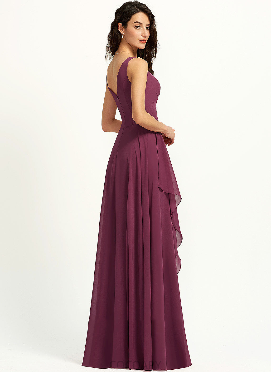 Embellishment Neckline Fabric A-Line Floor-Length Length Silhouette SplitFront V-neck Aubrey Spaghetti Staps Natural Waist Bridesmaid Dresses