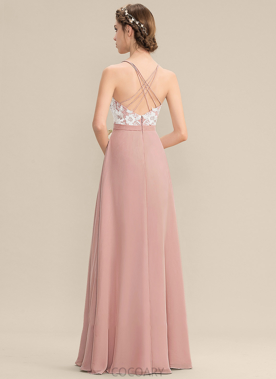 Silhouette Length Embellishment A-Line Fabric SplitFront Floor-Length V-neck Neckline Kira Floor Length Sleeveless Bridesmaid Dresses