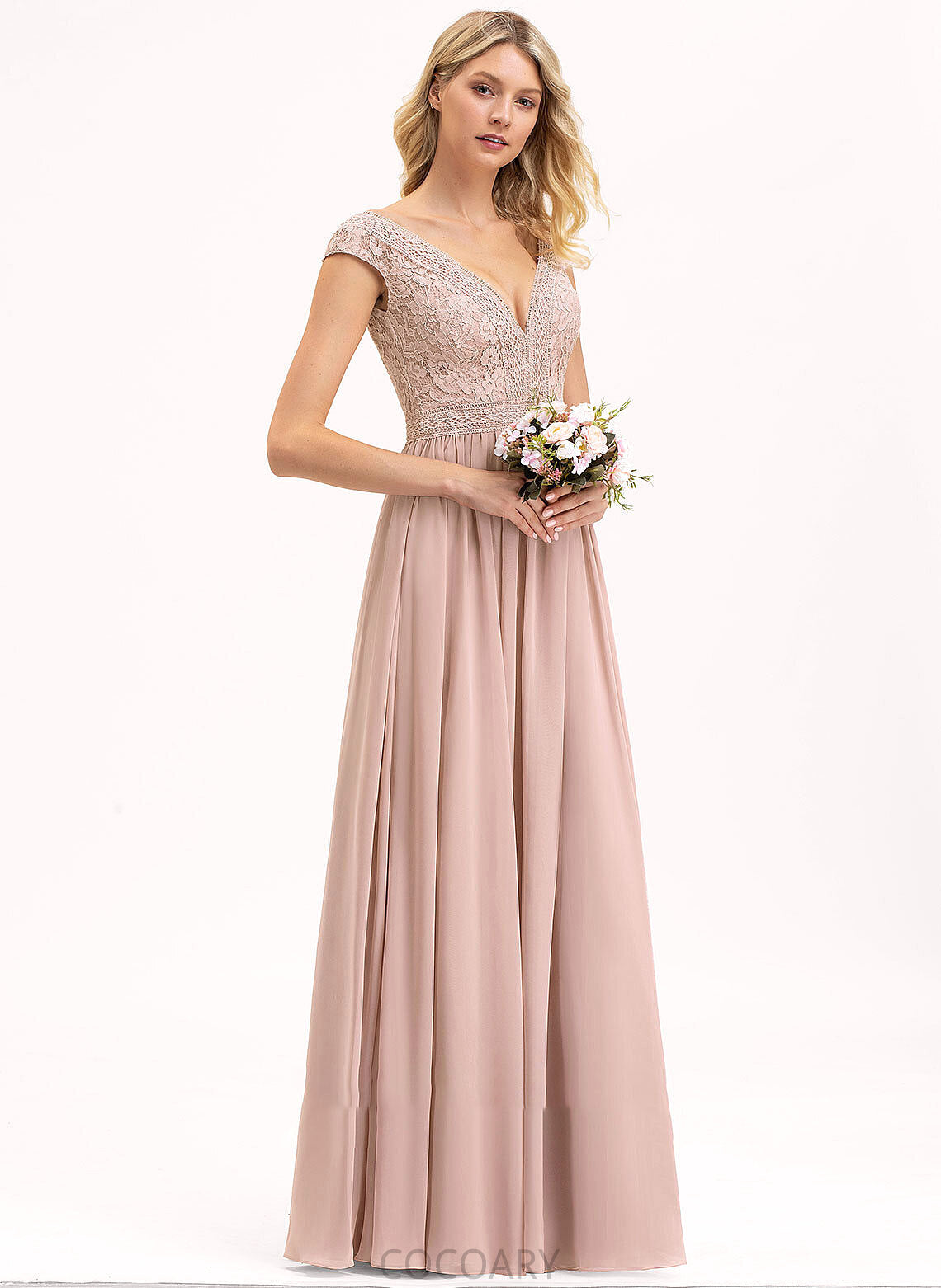 A-Line Length V-neck Lace Straps Floor-Length Neckline Fabric Silhouette Amelie Floor Length A-Line/Princess Bridesmaid Dresses