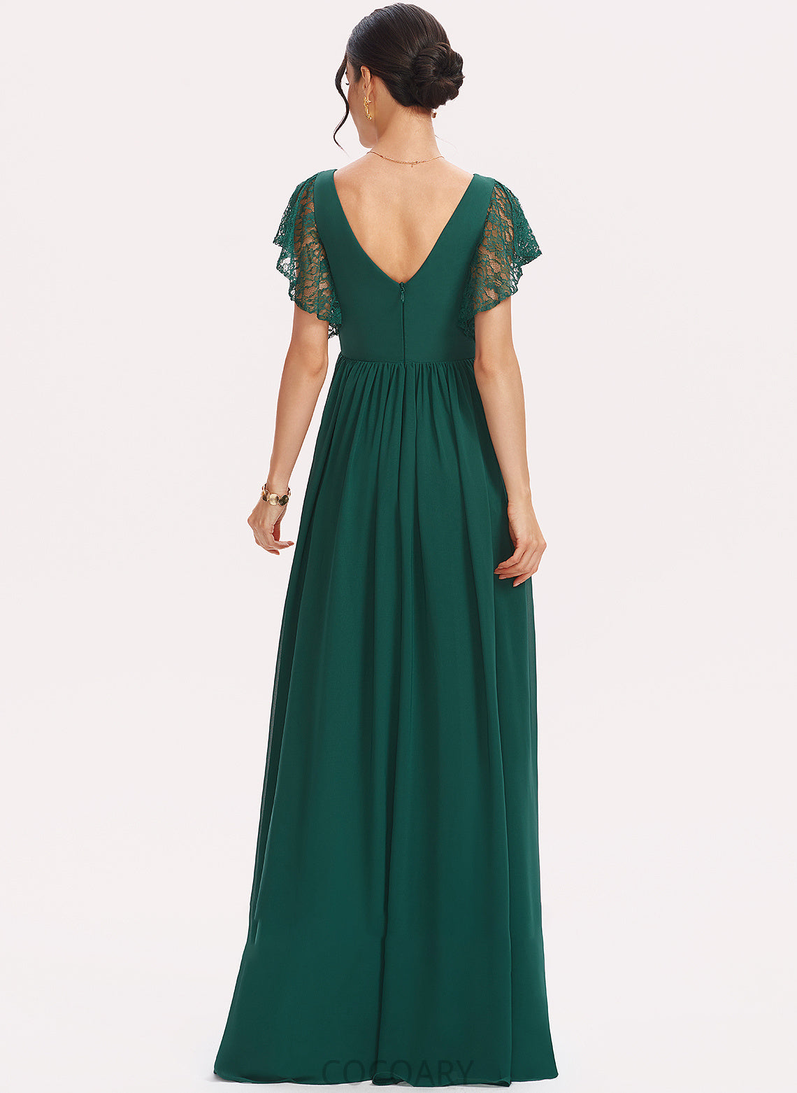 Embellishment Floor-Length Length A-Line Fabric Silhouette SplitFront V-neck Neckline Lace Delaney Sleeveless Bridesmaid Dresses