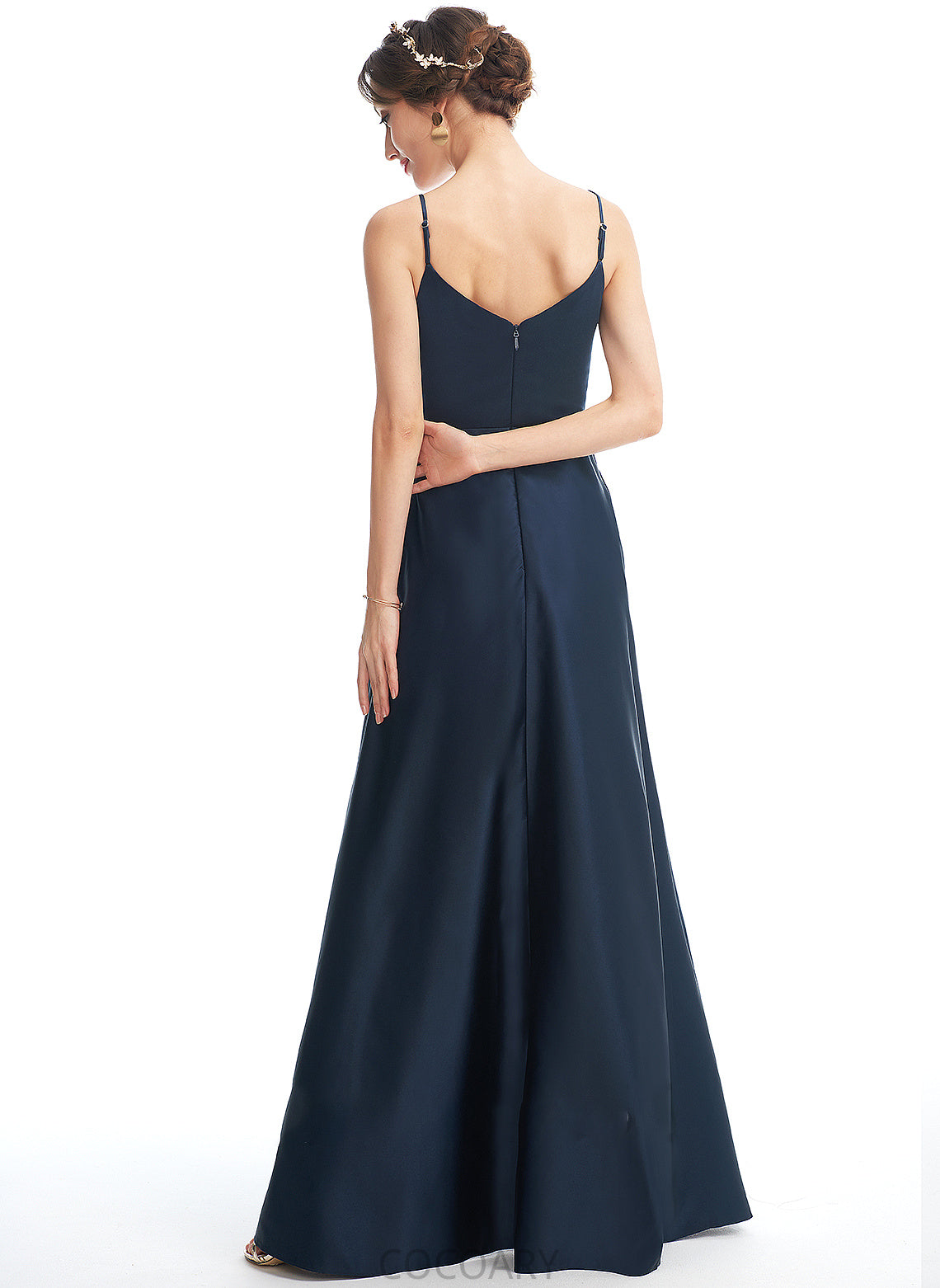 Length Silhouette V-neck Fabric SplitFront Neckline Pockets Embellishment A-Line Floor-Length Katelyn Natural Waist Bridesmaid Dresses