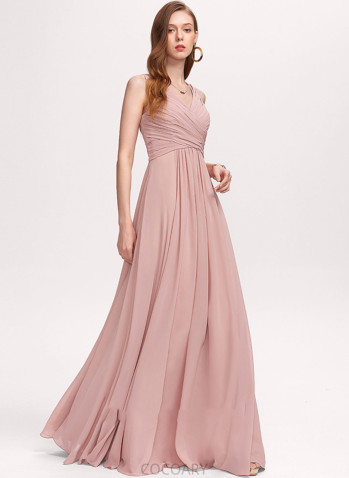 Embellishment Length Floor-Length Silhouette Neckline Ruffle Fabric V-neck A-Line Kenna V-Neck Sleeveless Bridesmaid Dresses