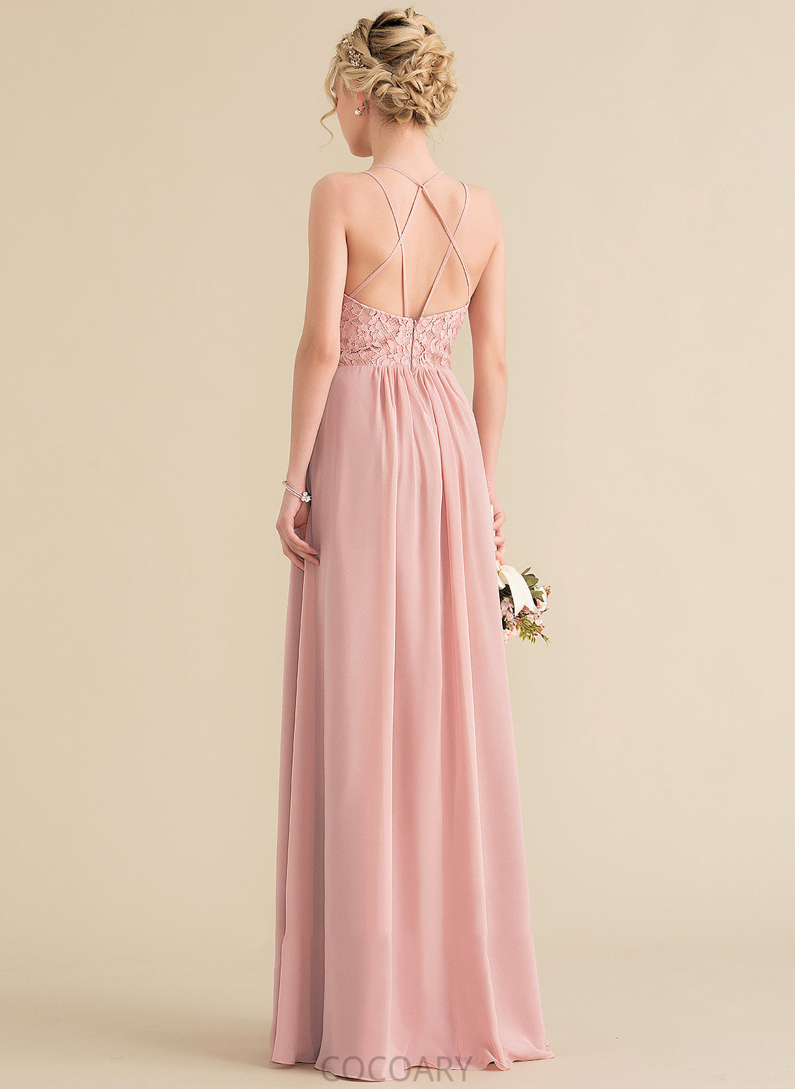 Floor-Length Fabric Neckline Sweetheart Embellishment A-Line SplitFront Length Silhouette Jane Sleeveless V-Neck Bridesmaid Dresses