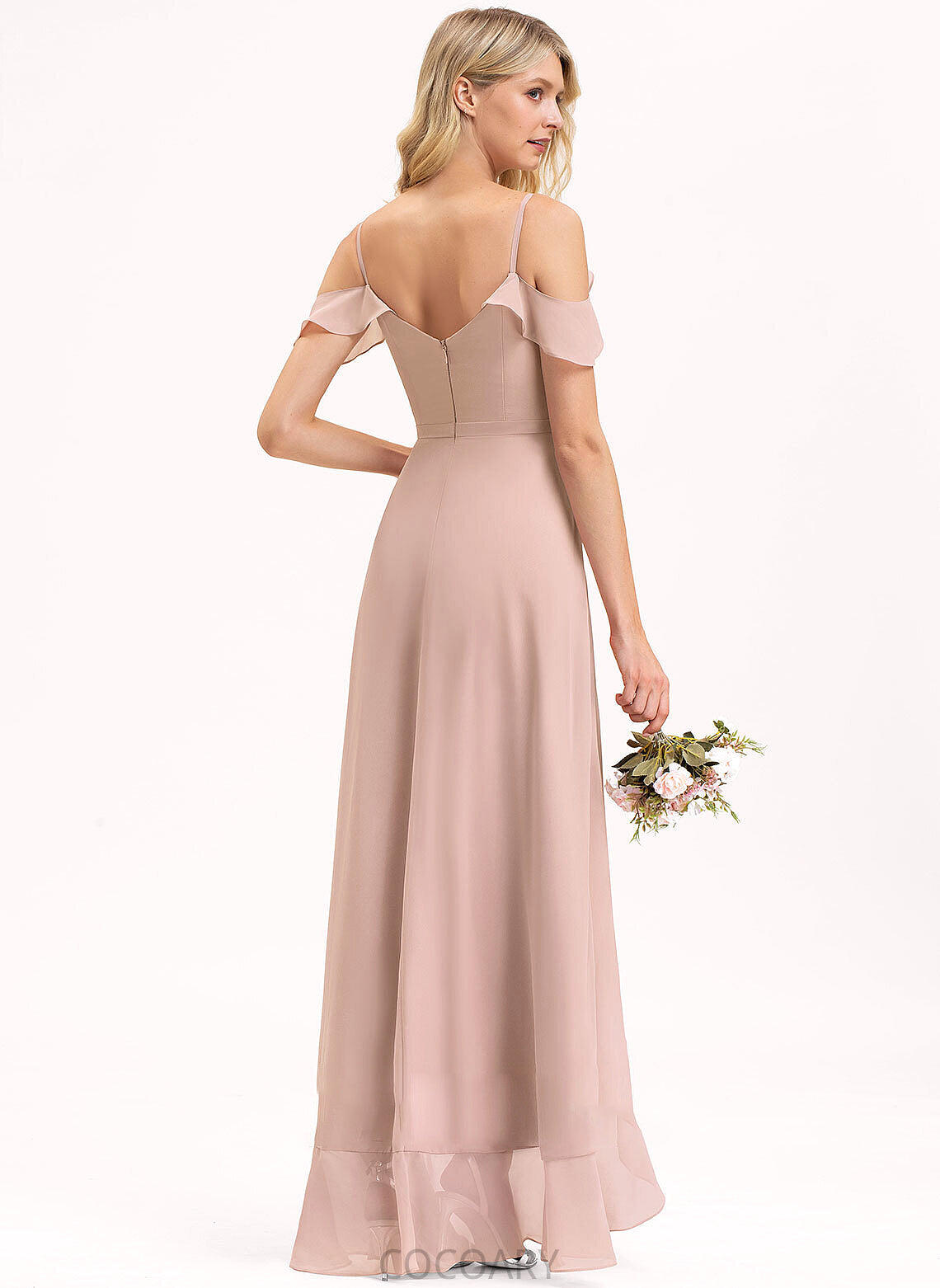 Neckline Length V-neck Embellishment Asymmetrical A-Line Fabric Silhouette CascadingRuffles Amina Natural Waist Sleeveless Bridesmaid Dresses