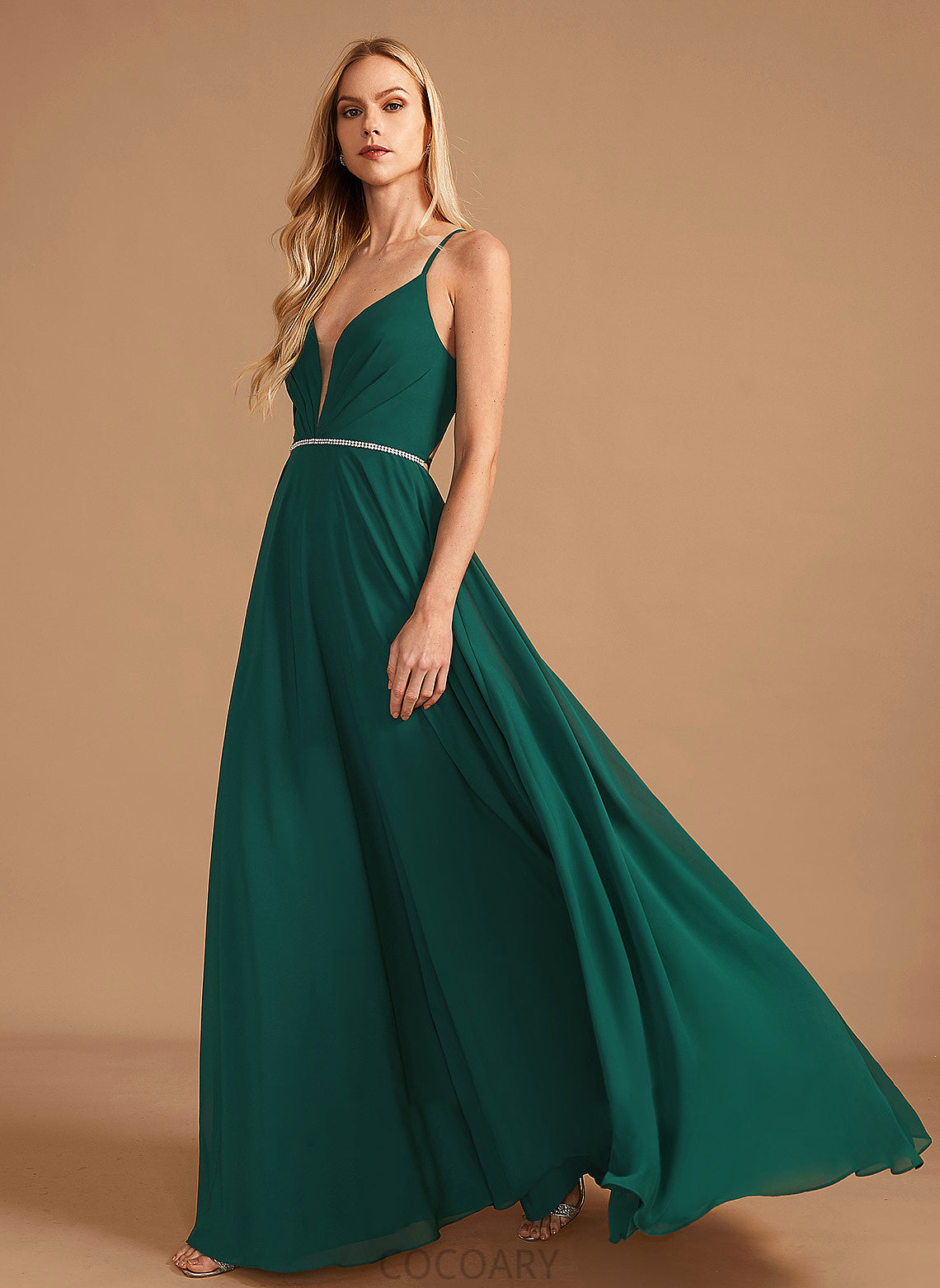 Silhouette Fabric Beading A-Line Length Neckline Embellishment Floor-Length V-neck Belen Sleeveless Spaghetti Staps Bridesmaid Dresses