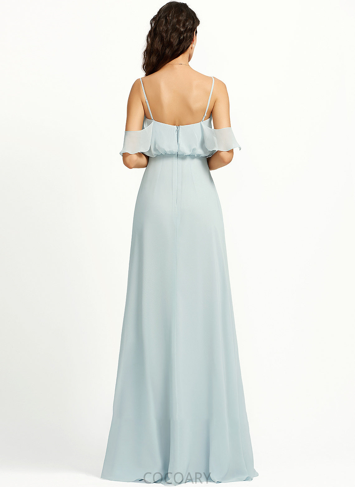 Neckline SplitFront Silhouette A-Line Length Fabric Floor-Length Embellishment Off-the-Shoulder Rebekah Spaghetti Staps Floor Length Bridesmaid Dresses