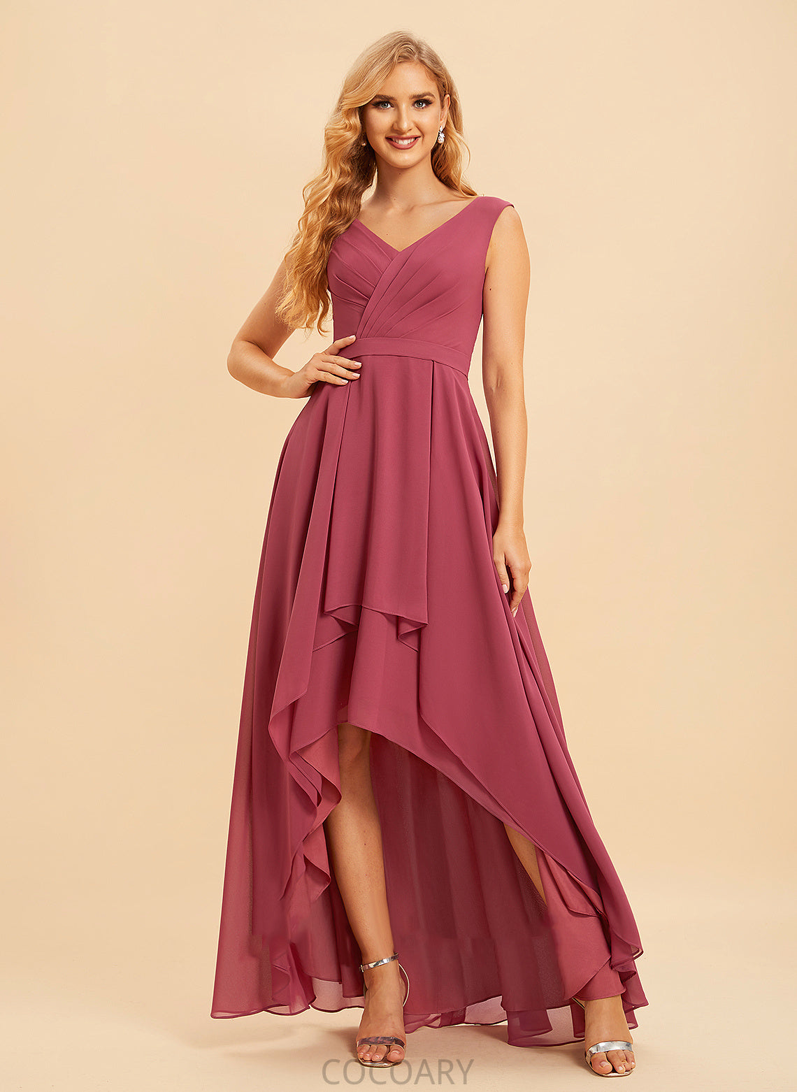 Embellishment Neckline Asymmetrical V-neck A-Line Silhouette Fabric Ruffle Length Rosie A-Line/Princess V-Neck Bridesmaid Dresses