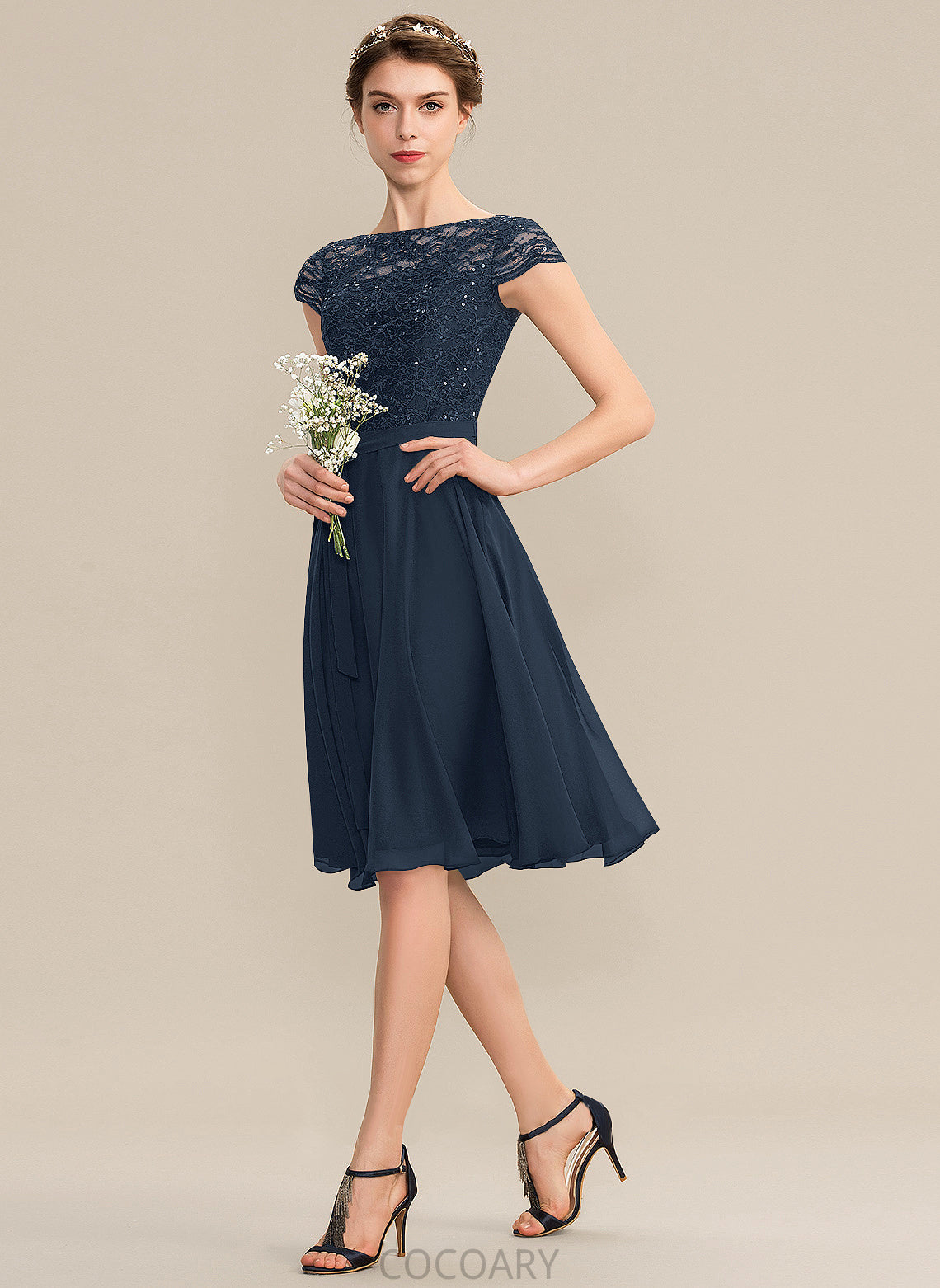 Embellishment Fabric Silhouette Neckline Length Knee-Length Bow(s) Sequins ScoopNeck A-Line Yasmine Sleeveless Bridesmaid Dresses