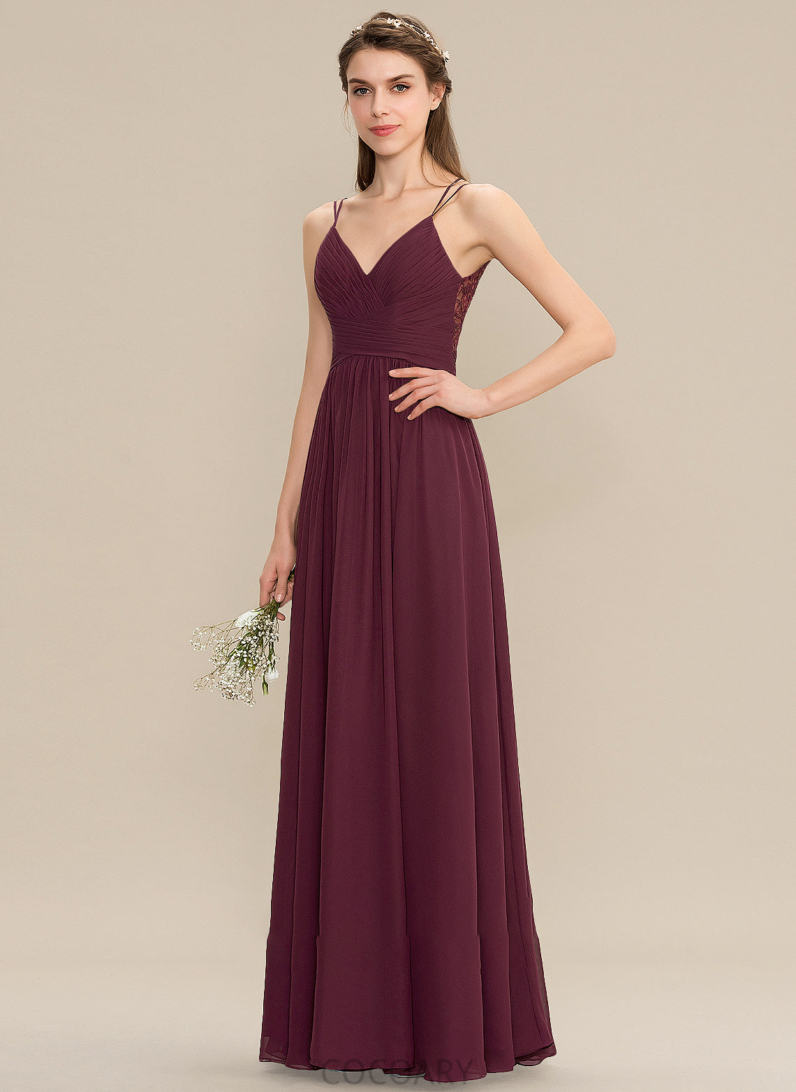 Neckline V-neck A-Line Floor-Length Silhouette Ruffle Length Embellishment Fabric Holly Short Sleeves Natural Waist Bridesmaid Dresses