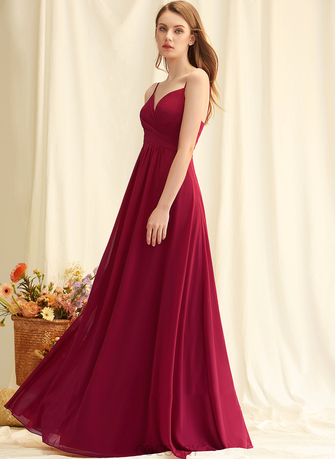 Neckline Length Floor-Length Ruffle V-neck A-Line Embellishment Fabric Silhouette Thea Floor Length Sleeveless Bridesmaid Dresses