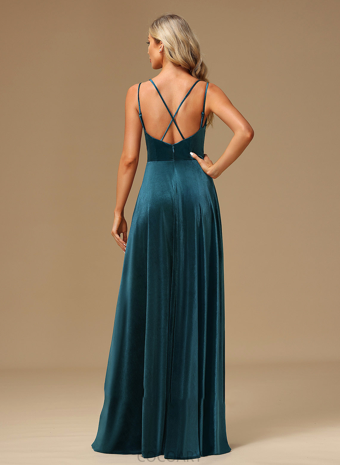 Neckline Floor-Length Fabric Silhouette A-Line SplitFront Embellishment Length V-neck Estrella Floor Length A-Line/Princess Bridesmaid Dresses