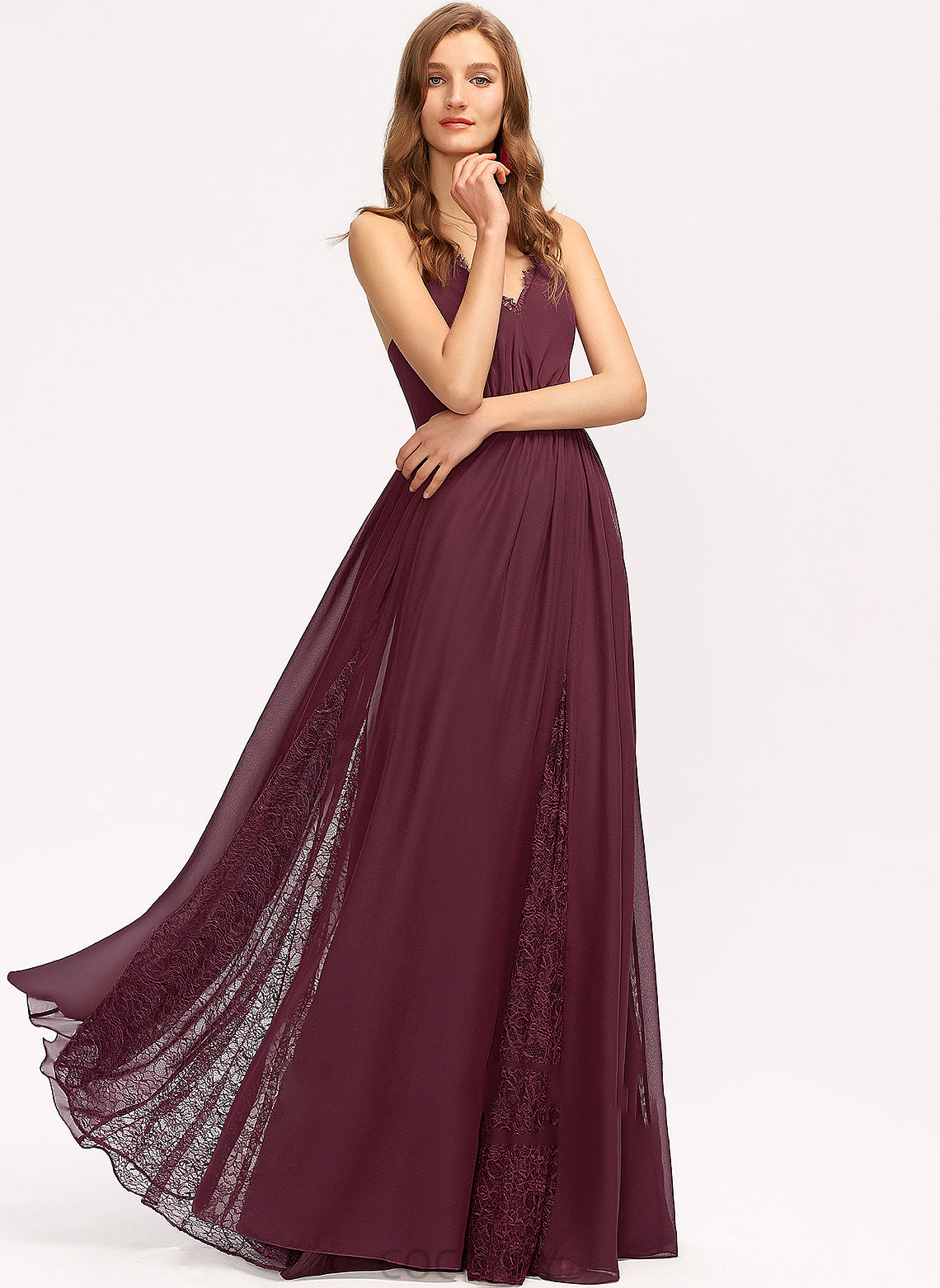 Straps Floor-Length Lace V-neck Length Fabric A-Line Silhouette Neckline Melissa A-Line/Princess Scoop Bridesmaid Dresses