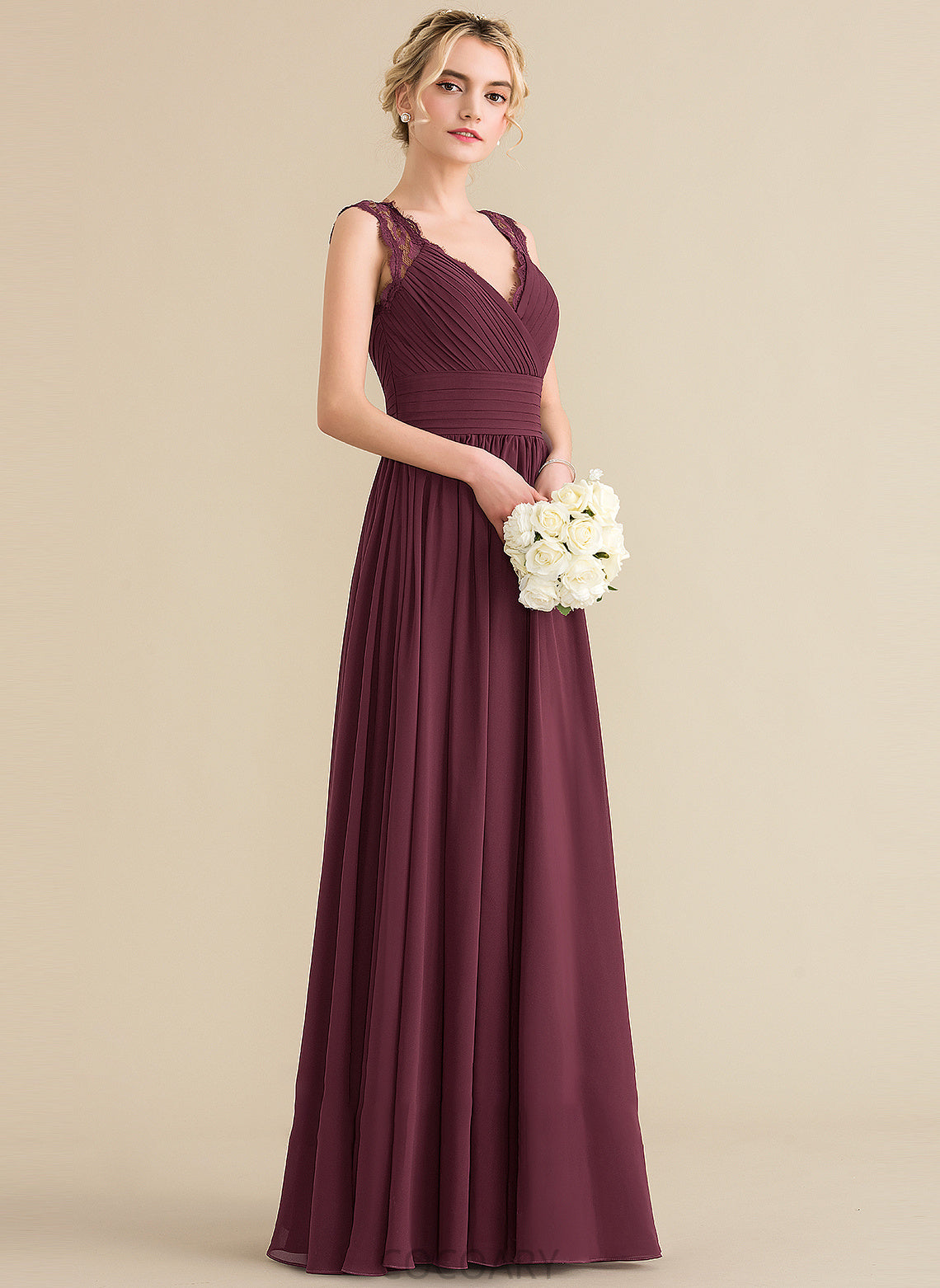 Neckline Silhouette Length Ruffle Floor-Length Bow(s) A-Line Fabric V-neck Embellishment Ginny Spaghetti Staps Bridesmaid Dresses