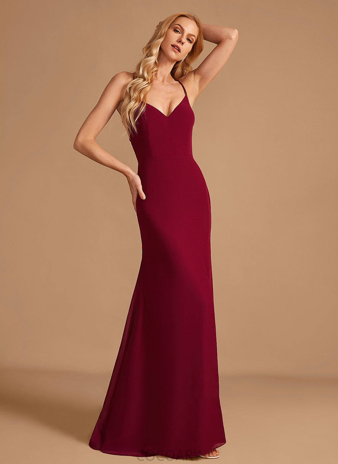 Floor-Length Length Silhouette Fabric Neckline Trumpet/Mermaid V-neck Embellishment SplitFront Carlie Short Sleeves Floor Length Bridesmaid Dresses