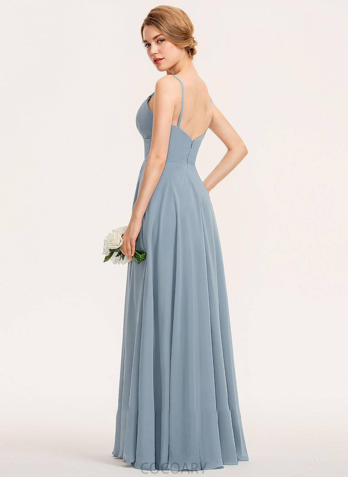 Length A-Line V-neck Pockets Ruffle Neckline Fabric Silhouette Floor-Length Embellishment Lillianna Natural Waist Bridesmaid Dresses