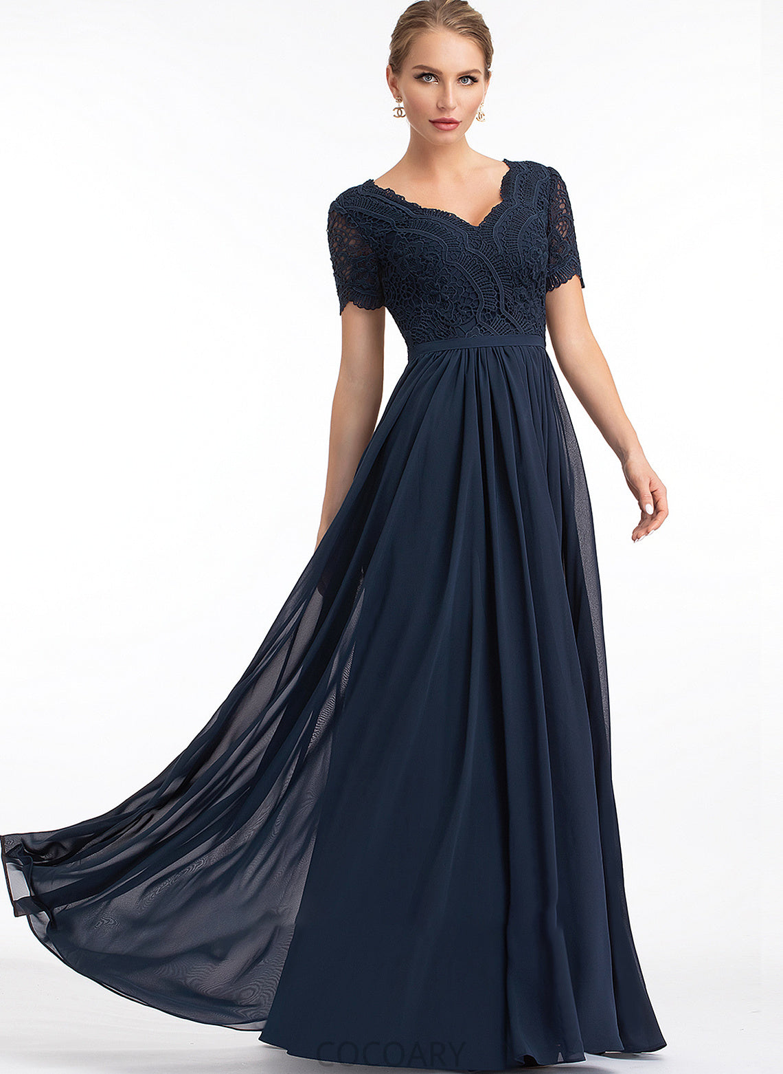 A-Line Fabric Sleeve Silhouette V-neck Neckline Lace Length Floor-Length Jakayla Sleeveless Sheath/Column Bridesmaid Dresses