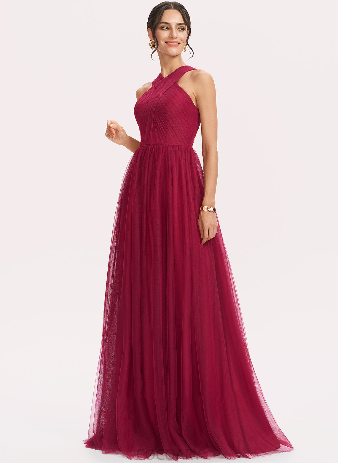 Length Halter Embellishment Fabric Neckline A-Line Floor-Length Silhouette Ruffle Baylee A-Line/Princess V-Neck Bridesmaid Dresses