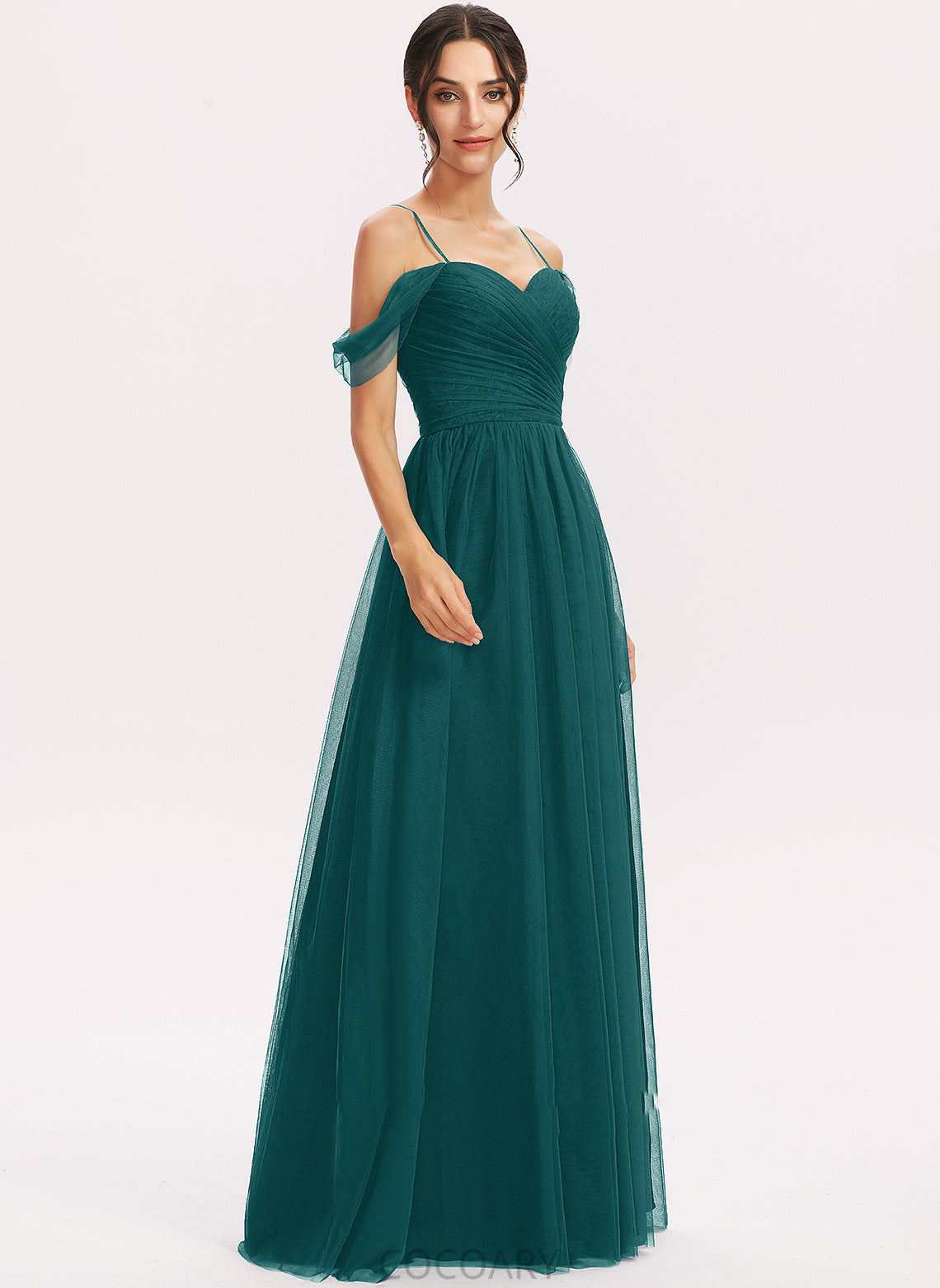 Fabric Silhouette A-Line Embellishment Ruffle V-neck Neckline Length Floor-Length Rylee Natural Waist Scoop Bridesmaid Dresses