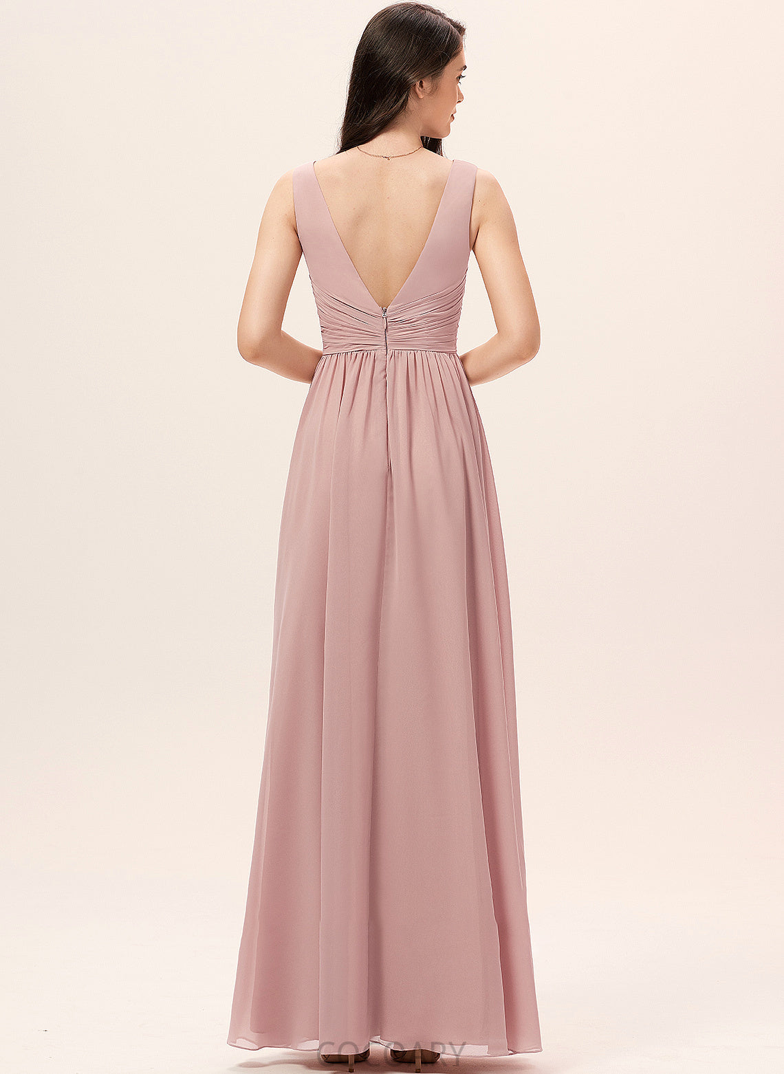 V-neck Ruffle Silhouette Floor-Length Embellishment Neckline A-Line Length Fabric Danica Scoop Sleeveless Bridesmaid Dresses