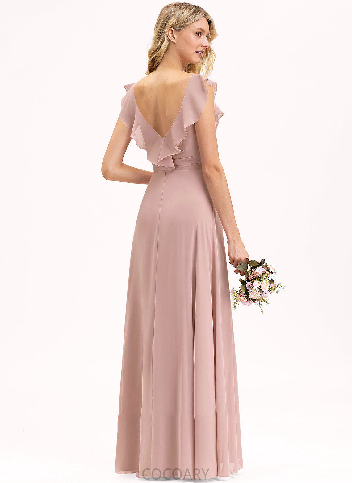 CascadingRuffles Length Fabric Embellishment Neckline Silhouette Empire V-neck Floor-Length Madilyn Natural Waist Floor Length Bridesmaid Dresses