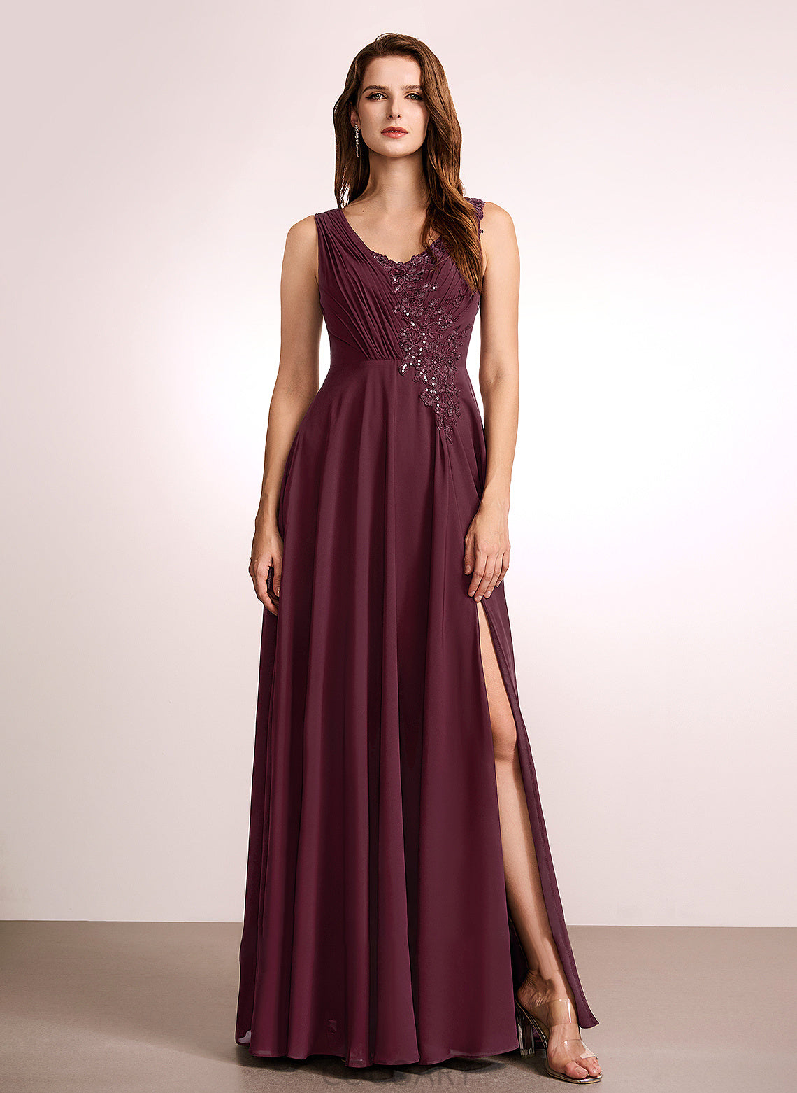 Fabric Silhouette Length A-Line Lace Floor-Length Embellishment Neckline V-neck Jada A-Line/Princess Sleeveless Bridesmaid Dresses