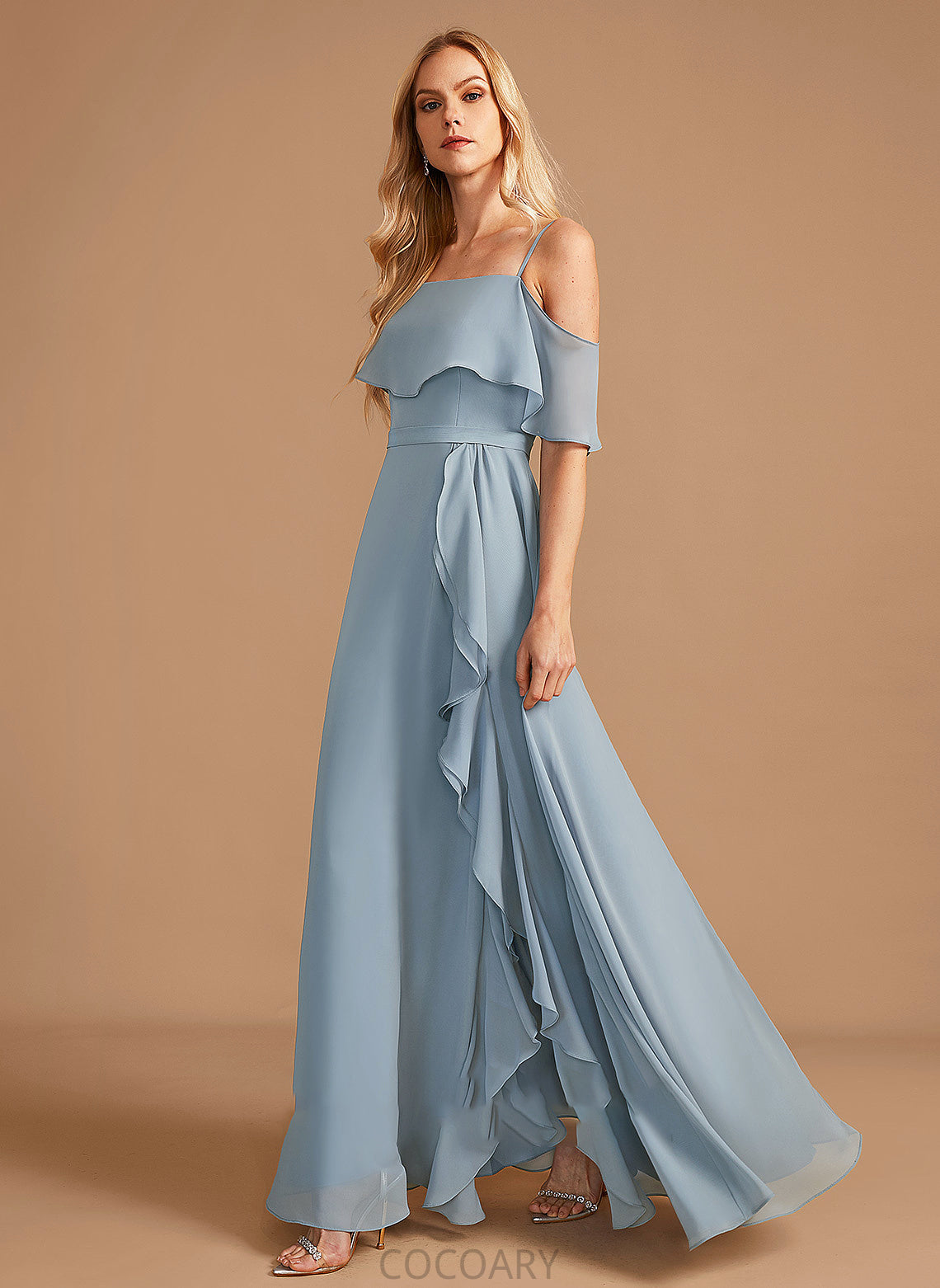 Ruffle Length A-Line Silhouette Embellishment SplitFront Neckline Fabric Floor-Length Off-the-Shoulder Lucile Floor Length Bridesmaid Dresses