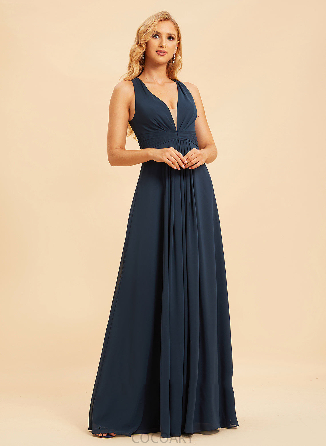 Silhouette Ruffle Neckline Embellishment V-neck A-Line Length Fabric Floor-Length Deja Natural Waist Floor Length Bridesmaid Dresses