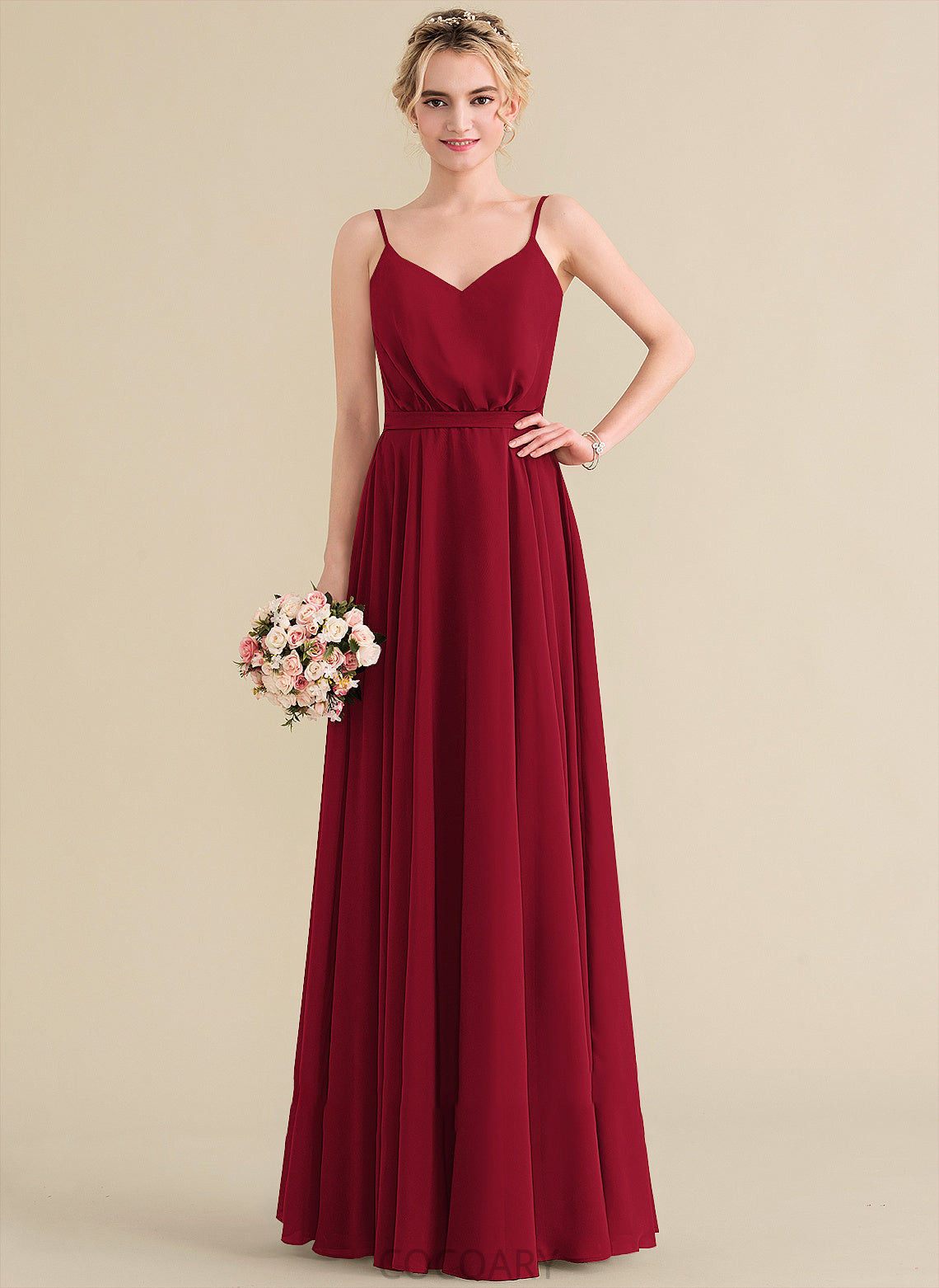 Silhouette Fabric Floor-Length Length Neckline V-neck Embellishment A-Line Bow(s) Lyric V-Neck A-Line/Princess Bridesmaid Dresses