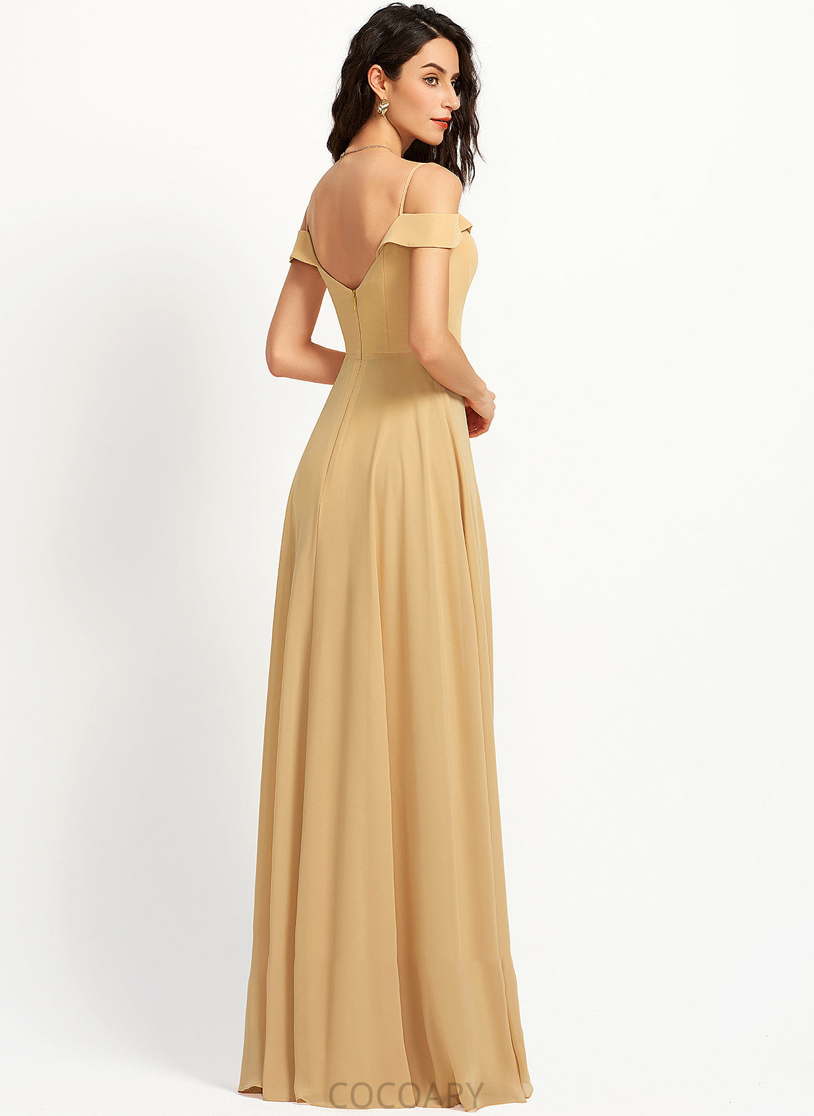 Straps Floor-Length Fabric Silhouette A-Line Length V-neck Neckline Janelle One Shoulder Sleeveless Natural Waist Bridesmaid Dresses