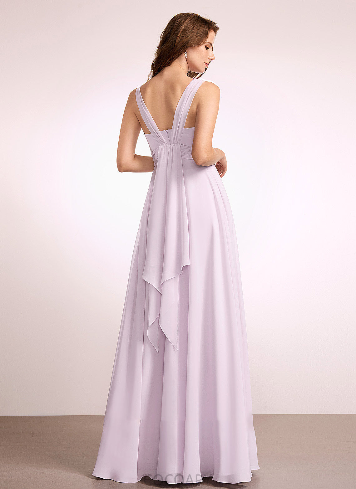 Neckline V-neck Length A-Line Fabric Floor-Length Ruffle Silhouette Embellishment Jaycee A-Line/Princess Sleeveless Bridesmaid Dresses