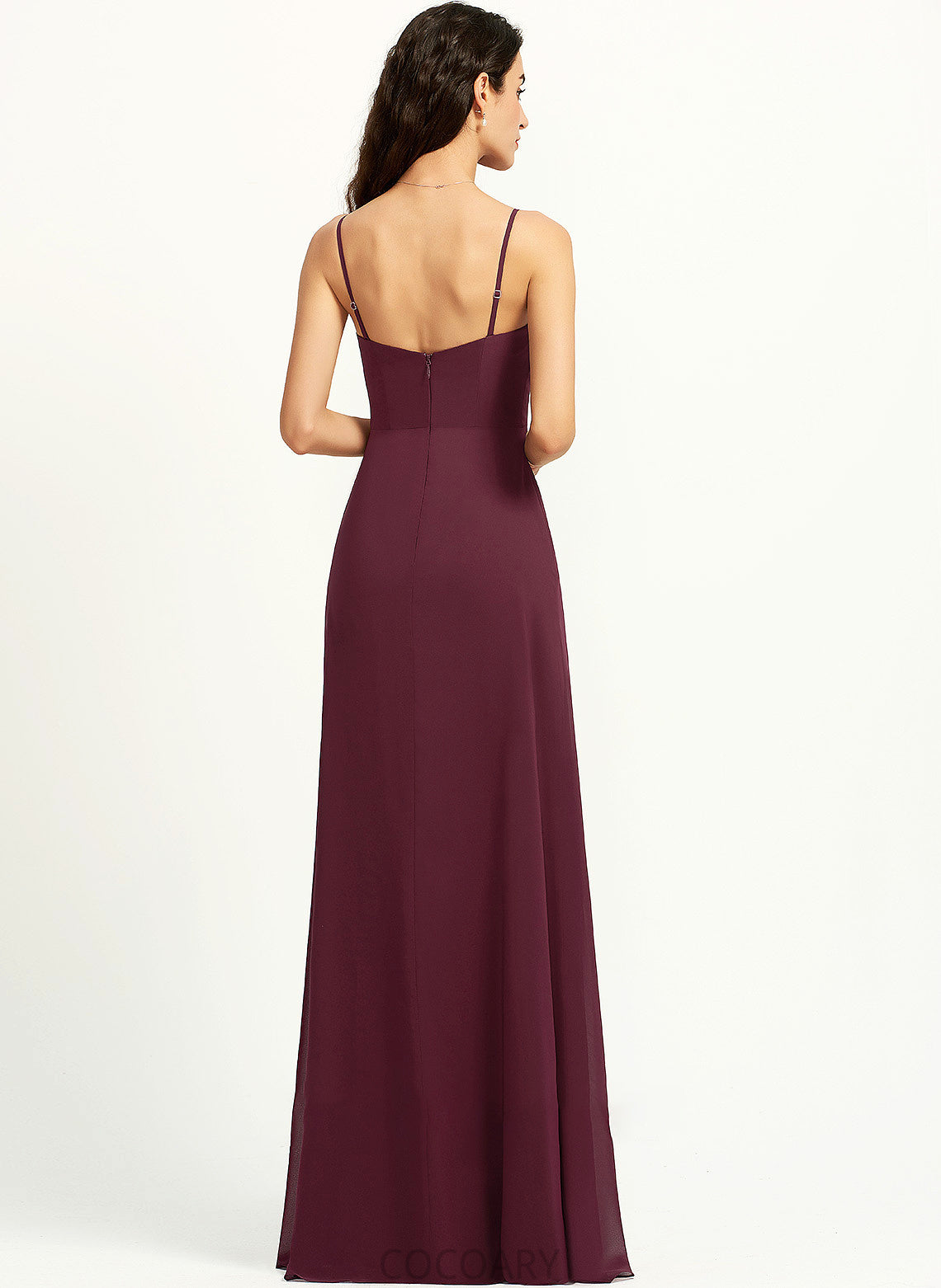 Neckline Length Silhouette Ruffle Sheath/Column V-neck Fabric Embellishment SplitFront Floor-Length Rosa Sleeveless Bridesmaid Dresses