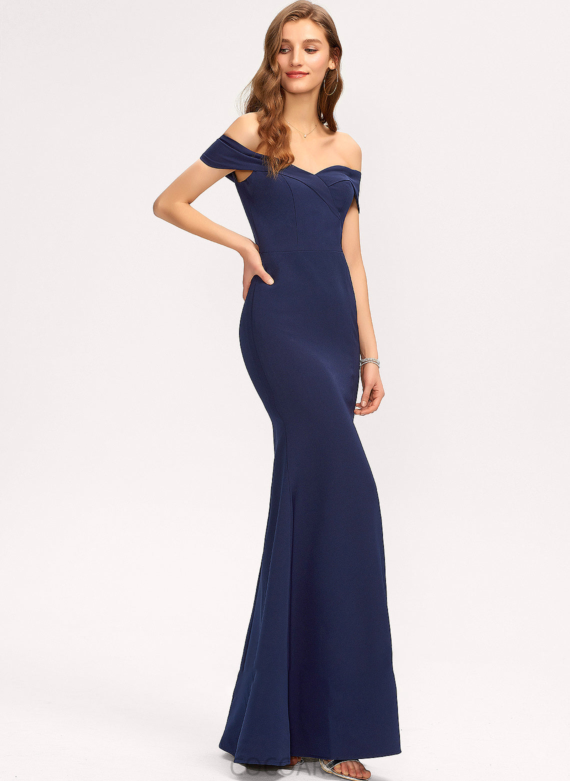 Trumpet/Mermaid SplitFront Neckline Floor-Length Embellishment Fabric Silhouette Length Off-the-Shoulder Stephany One Shoulder Natural Waist Bridesmaid Dresses