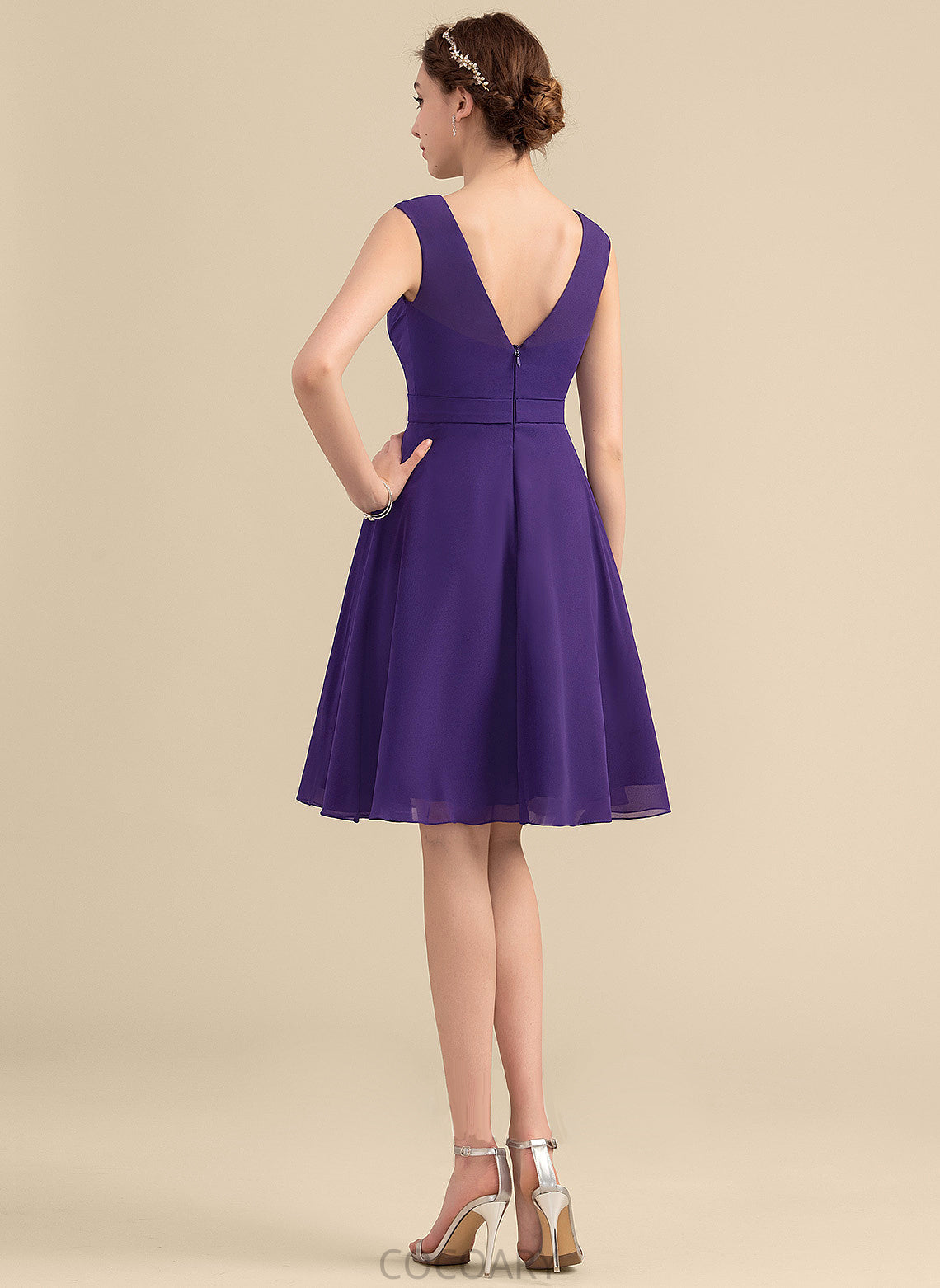 Silhouette Ruffle Knee-Length V-neck Neckline Embellishment A-Line Fabric Length Damaris Sleeveless Spaghetti Staps Bridesmaid Dresses