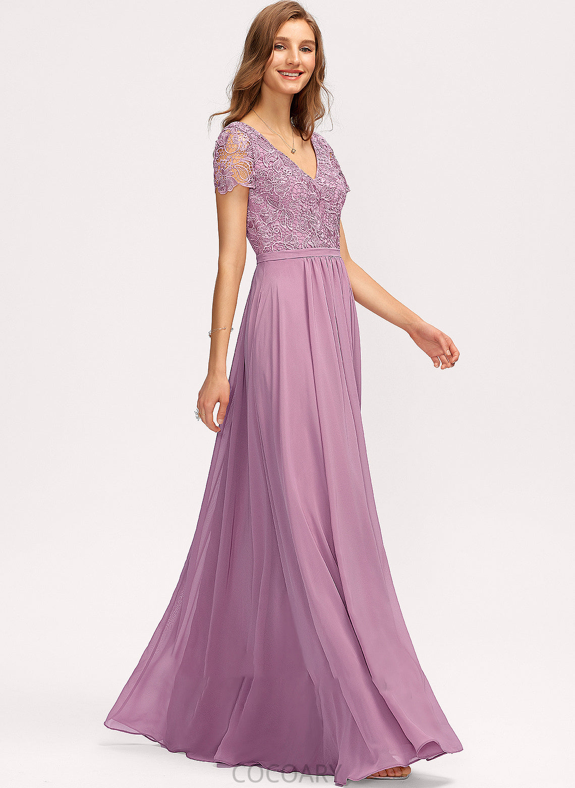 A-Line Embellishment Floor-Length SplitFront Neckline V-neck Silhouette Fabric Length Shyanne A-Line/Princess V-Neck Bridesmaid Dresses