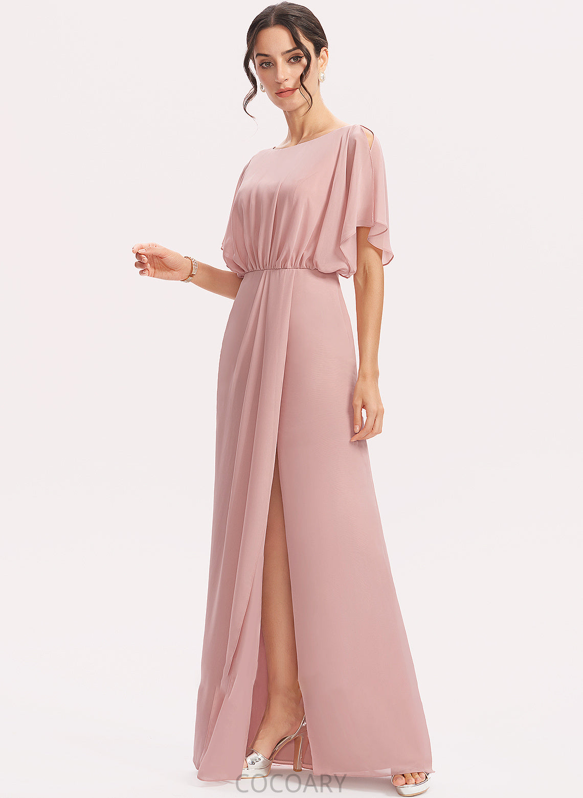 Floor-Length Straps SplitFront Fabric Embellishment Silhouette Length Sheath/Column Aileen Spaghetti Staps Off The Shoulder Floor Length Bridesmaid Dresses