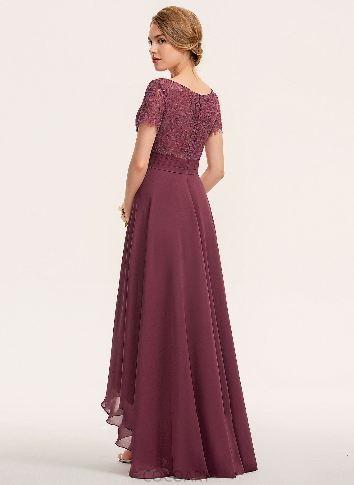 A-Line Asymmetrical Neckline Ruffle Length V-neck Fabric Embellishment Silhouette Zoie One Shoulder Sleeveless Bridesmaid Dresses